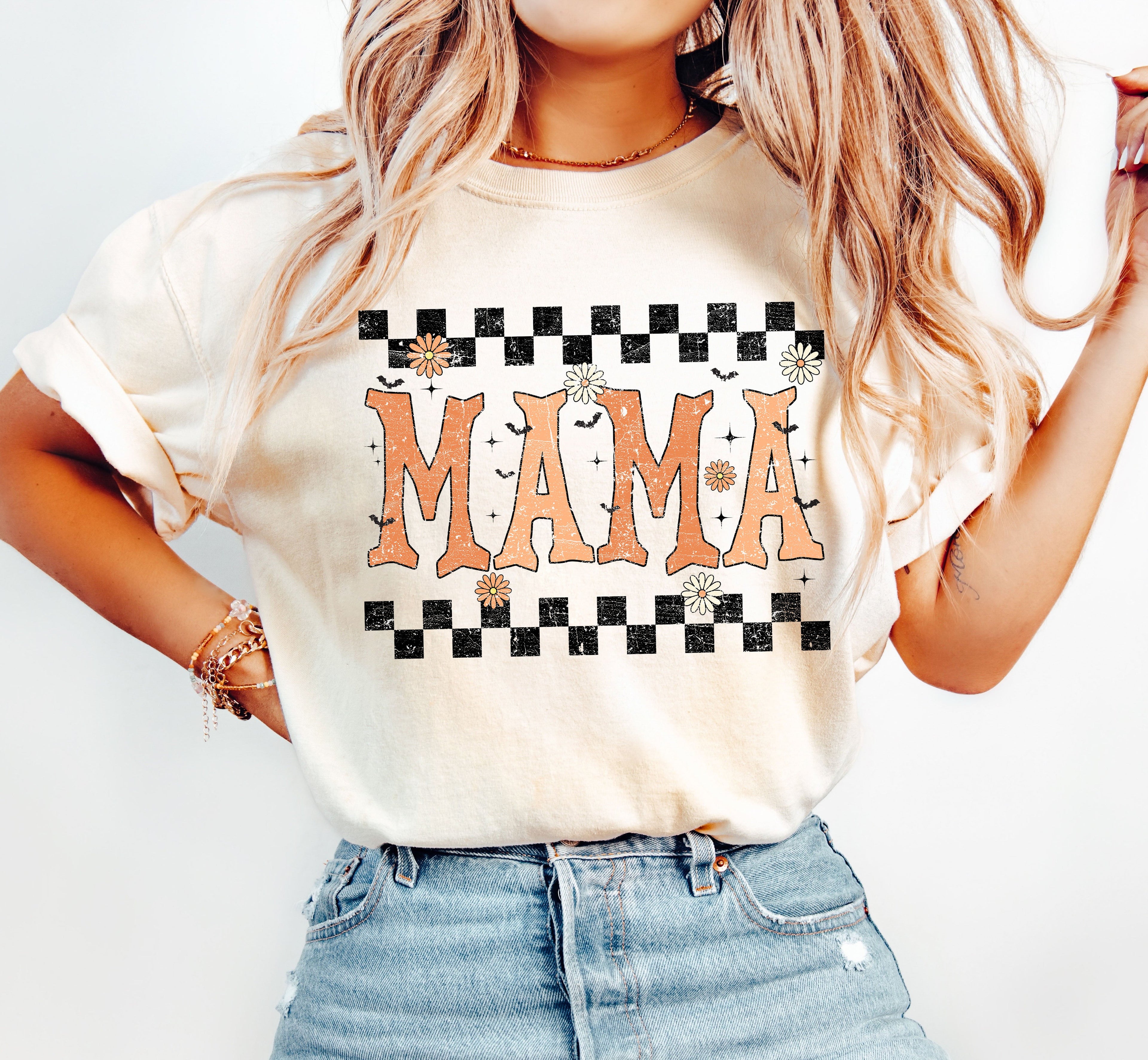 Mama Checkered Retro Vintage Bold Graphic Statement Design For Moms Comfort Colors Tee