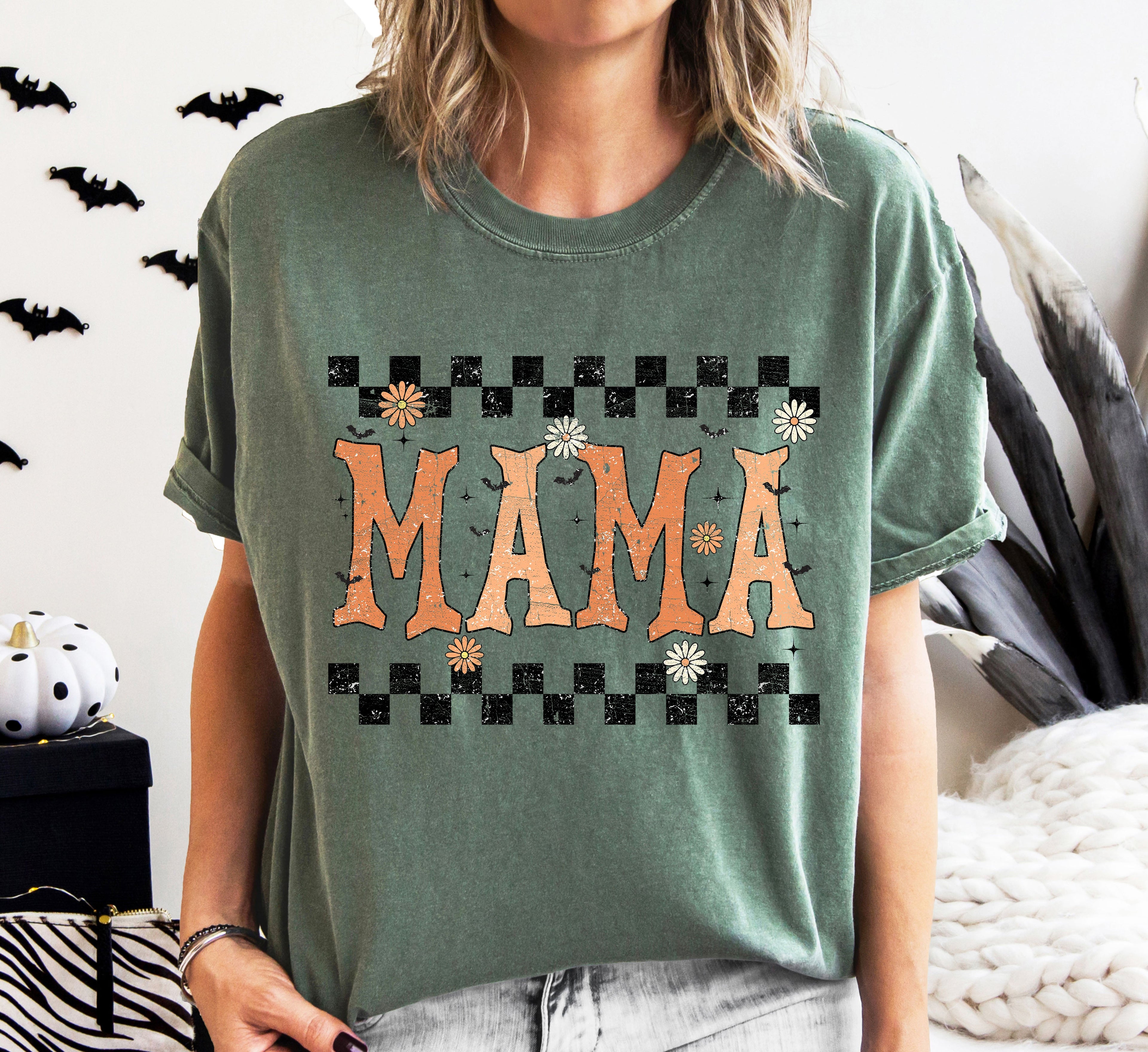 Mama Checkered Retro Vintage Bold Graphic Statement Design For Moms Comfort Colors Tee