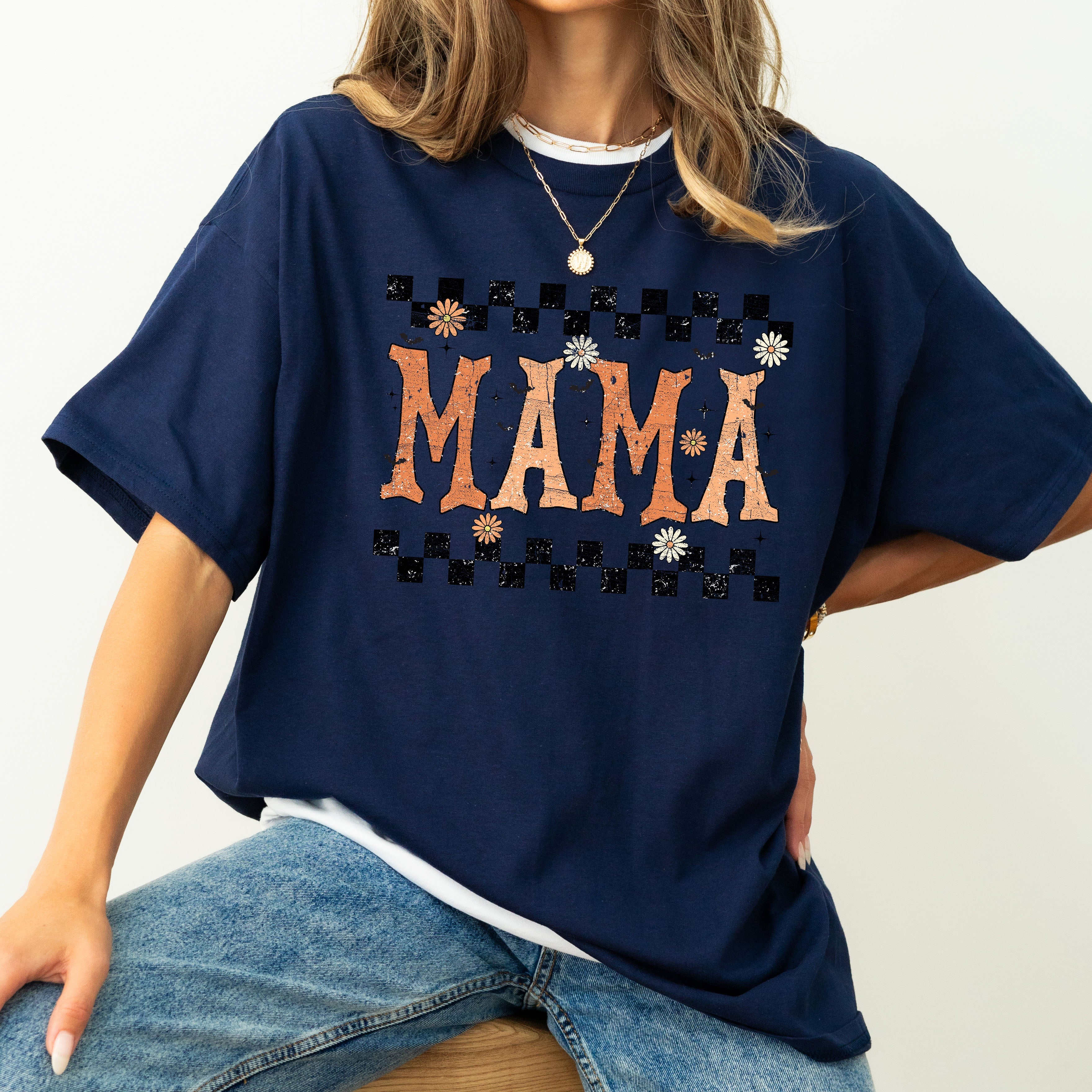 Mama Checkered Retro Vintage Bold Graphic Statement Design For Moms Comfort Colors Tee