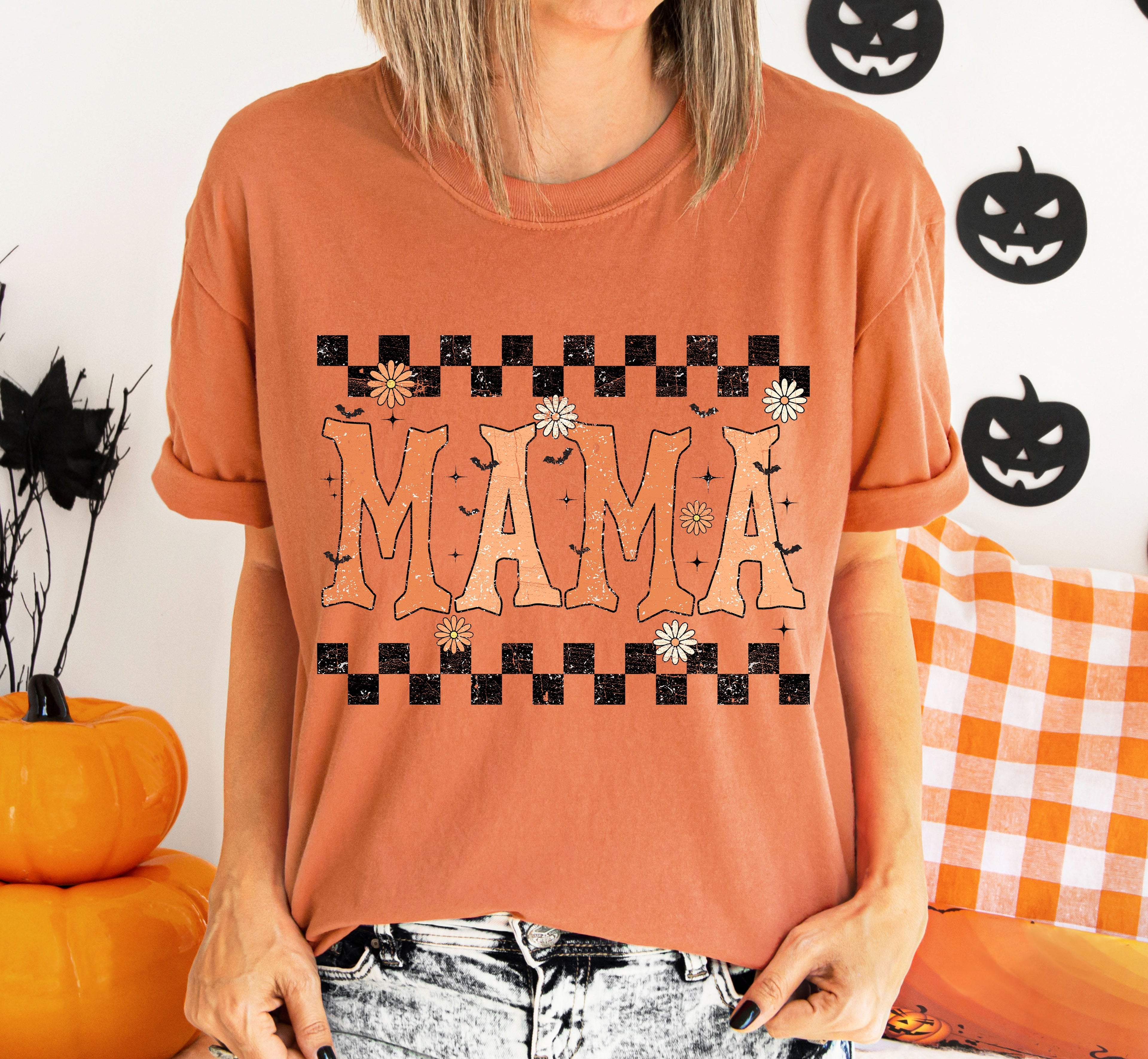 Mama Checkered Retro Vintage Bold Graphic Statement Design For Moms Comfort Colors Tee