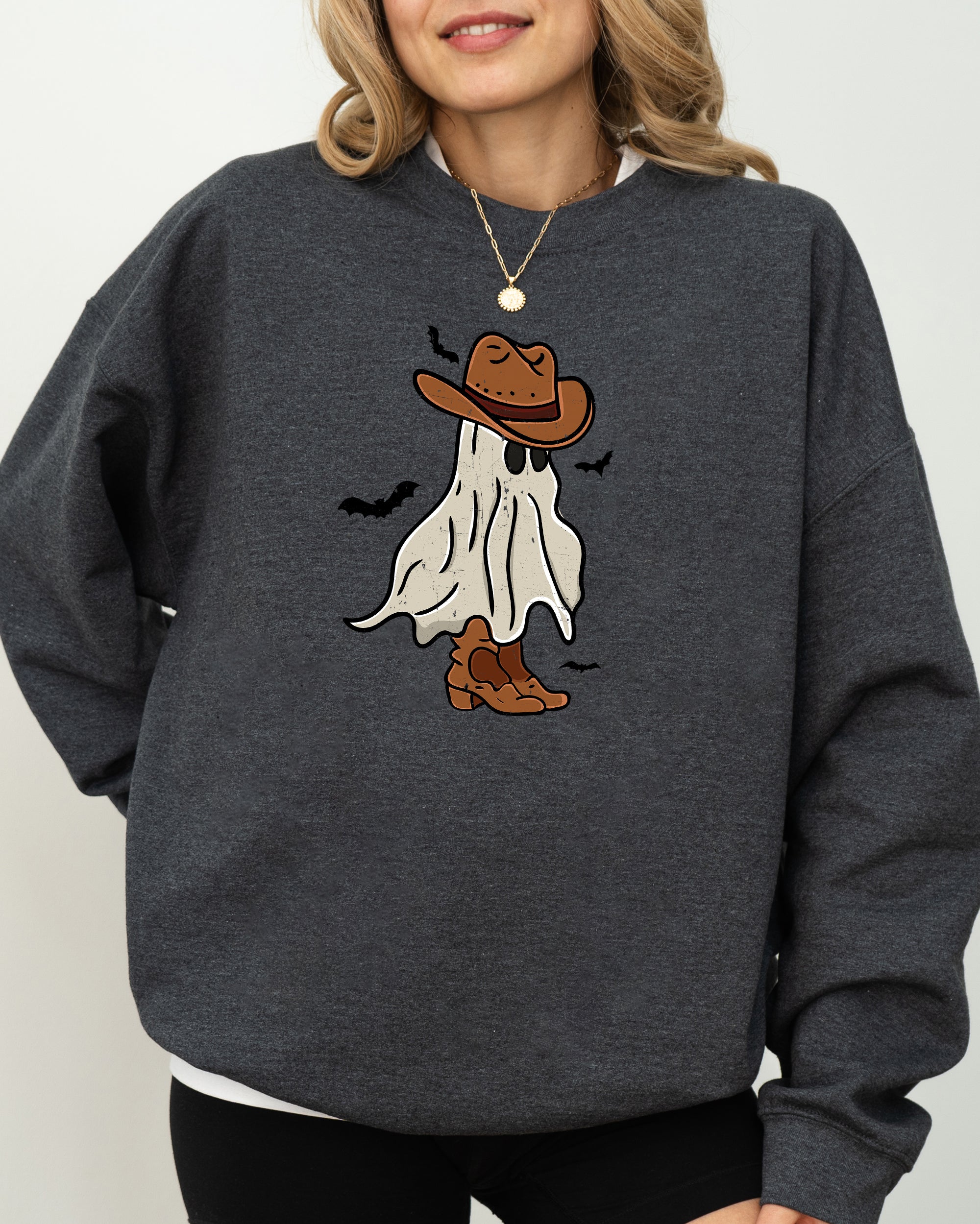 Mini Cowboy Ghost Hand-Drawn Western Fantasy Graphic Vintage Illustration Sweatshirt
