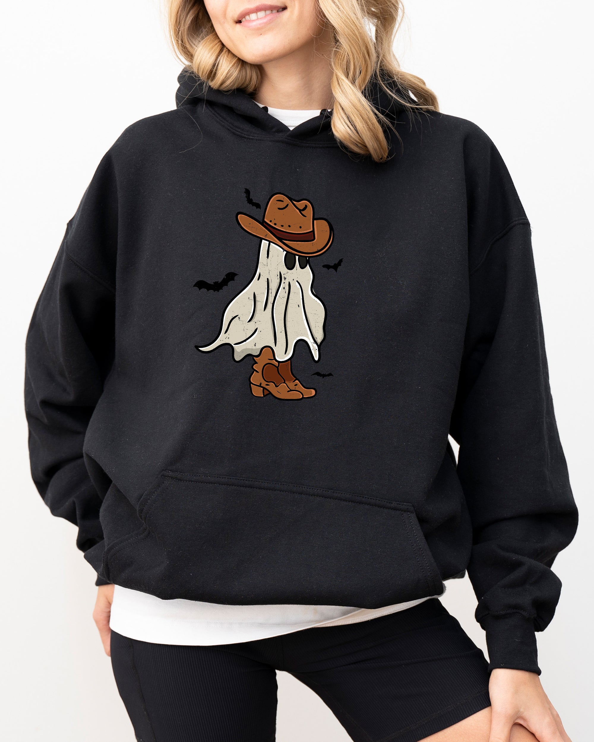 Mini Cowboy Ghost Vintage Retro Cartoon Western Nightlife Illustration Art Edition Hooded Sweatshirt