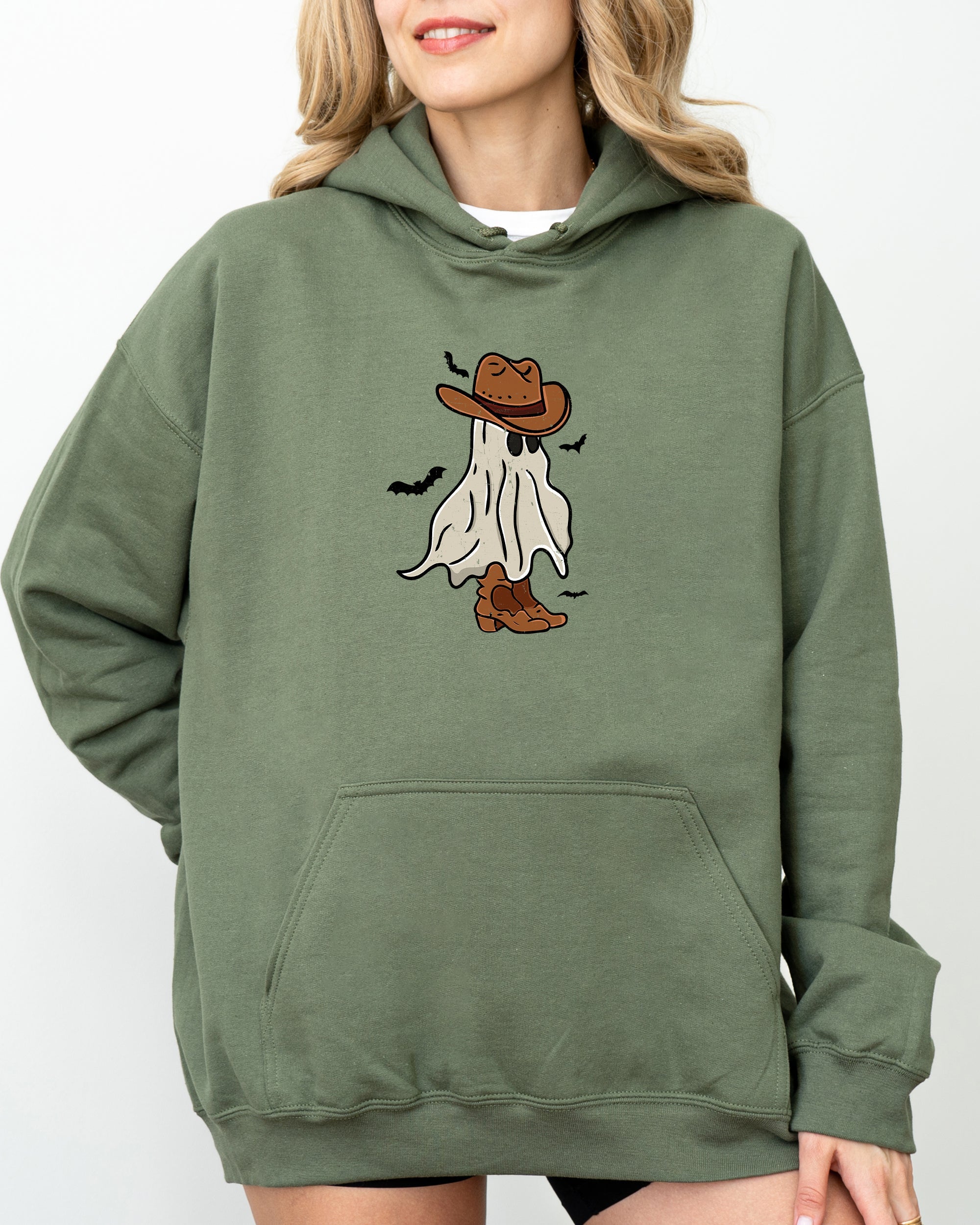 Mini Cowboy Ghost Vintage Retro Cartoon Western Nightlife Illustration Art Edition Hooded Sweatshirt
