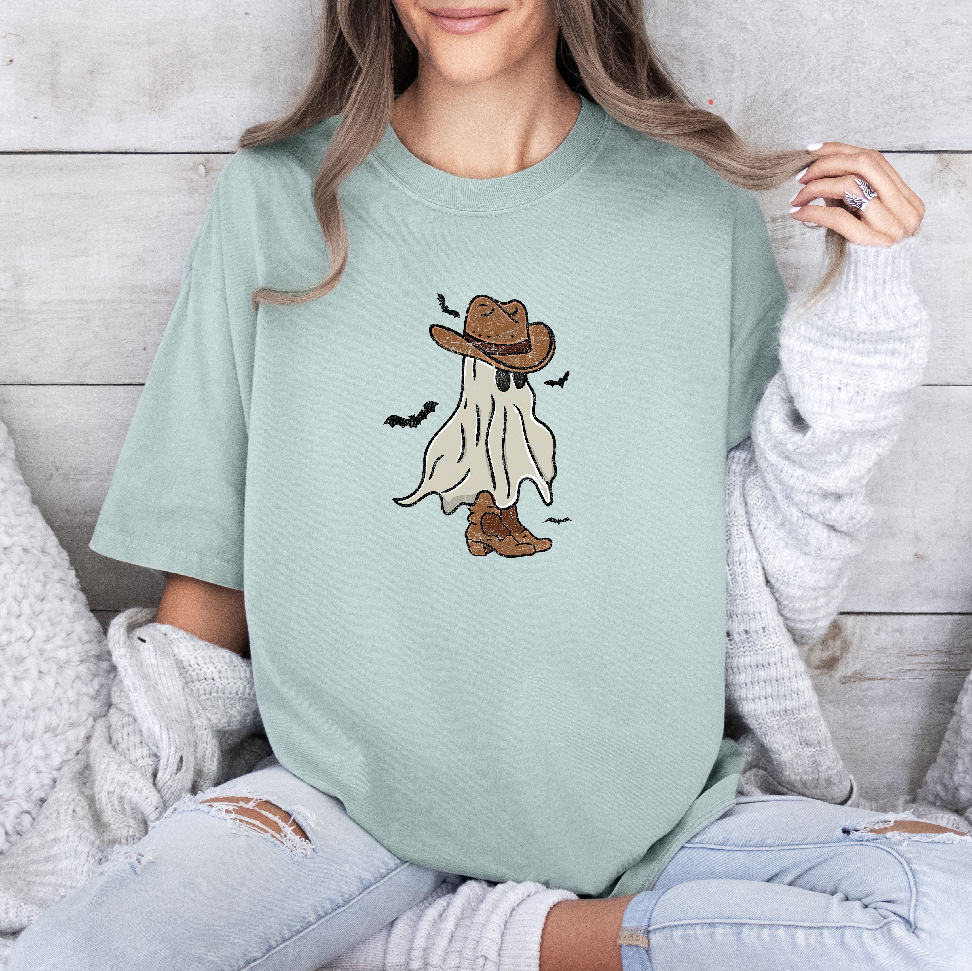 Mini Cowboy Ghost Retro Vintage Western Whimsical Nostalgic Americana Character Comfort Colors Tee