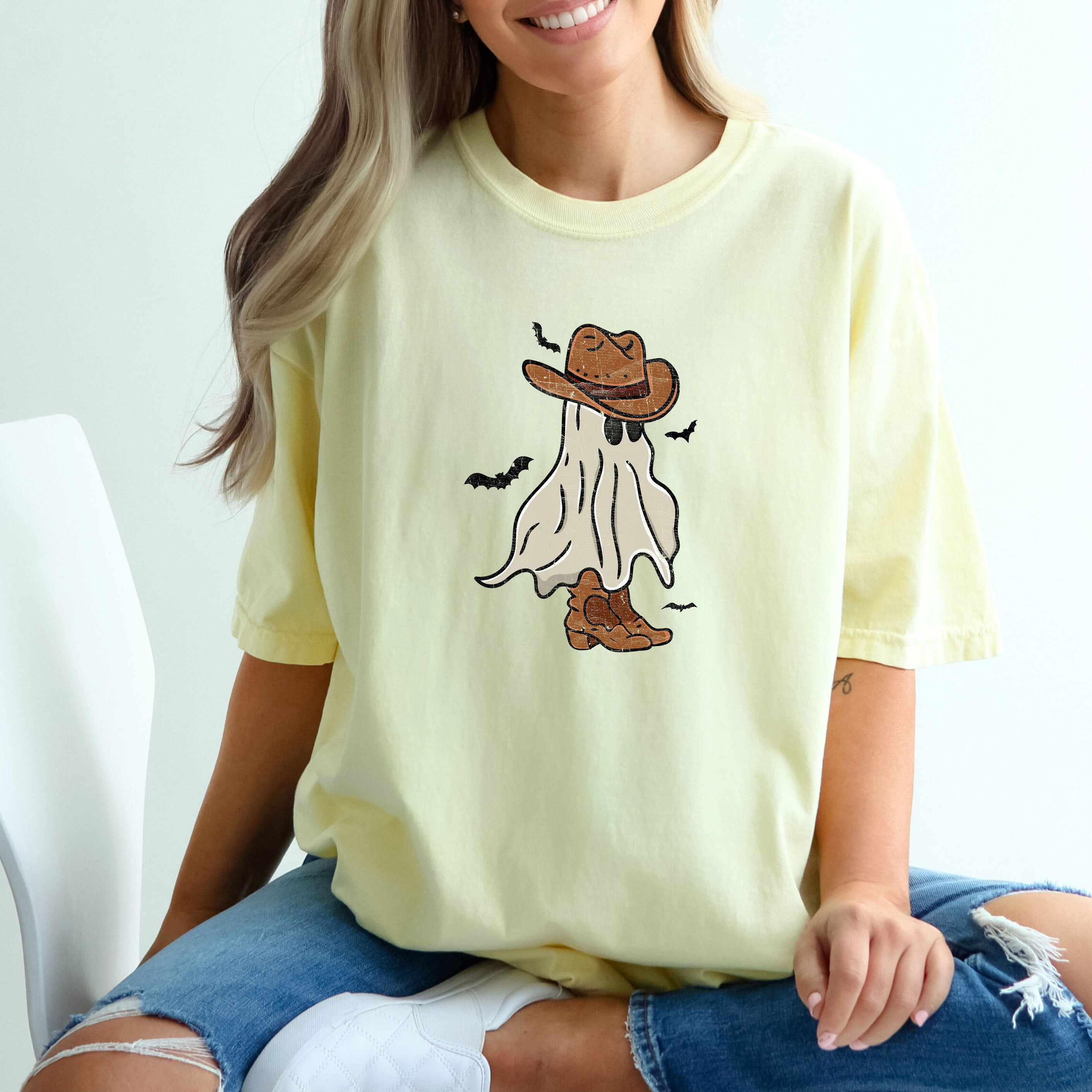 Mini Cowboy Ghost Retro Vintage Western Whimsical Nostalgic Americana Character Comfort Colors Tee