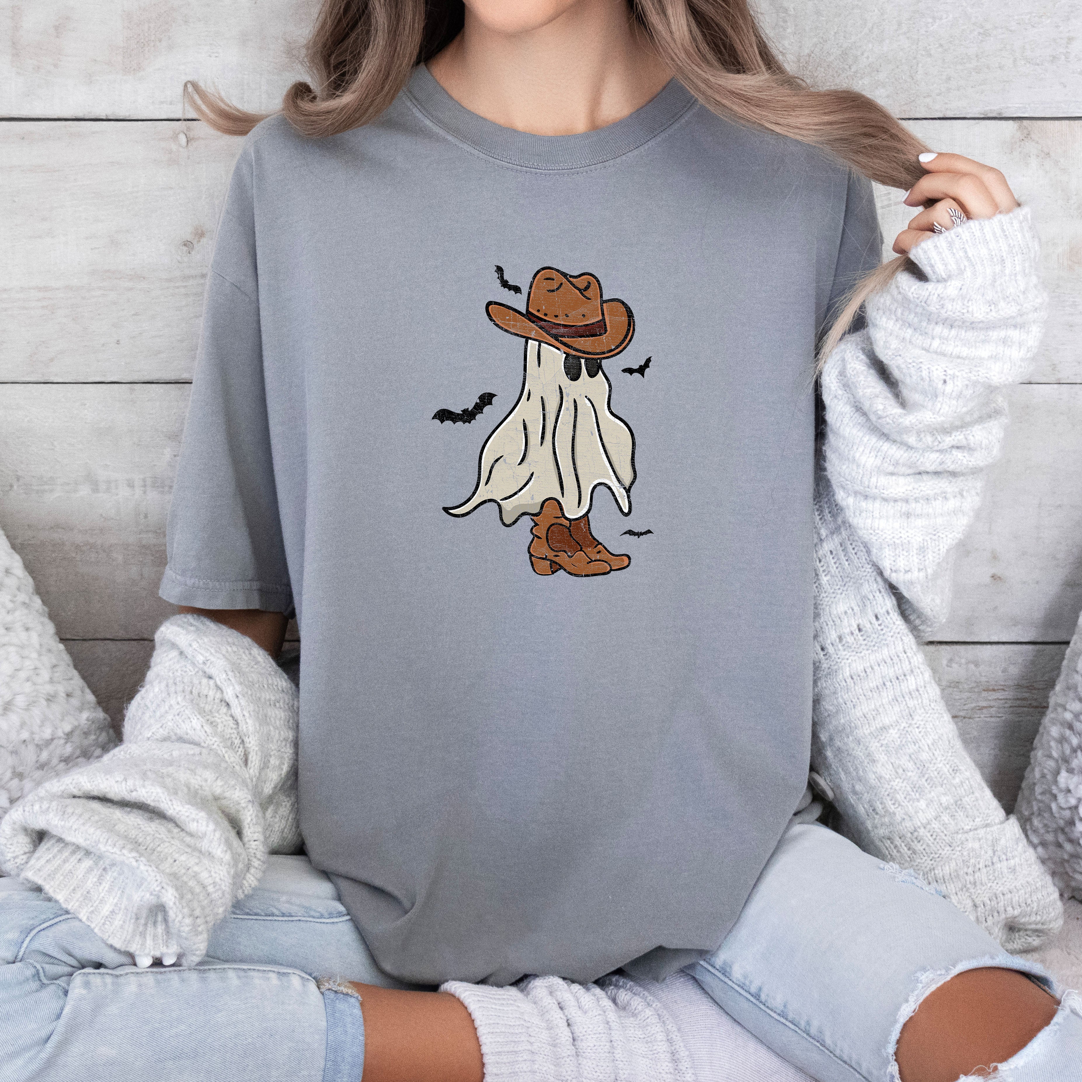 Mini Cowboy Ghost Retro Vintage Western Whimsical Nostalgic Americana Character Comfort Colors Tee
