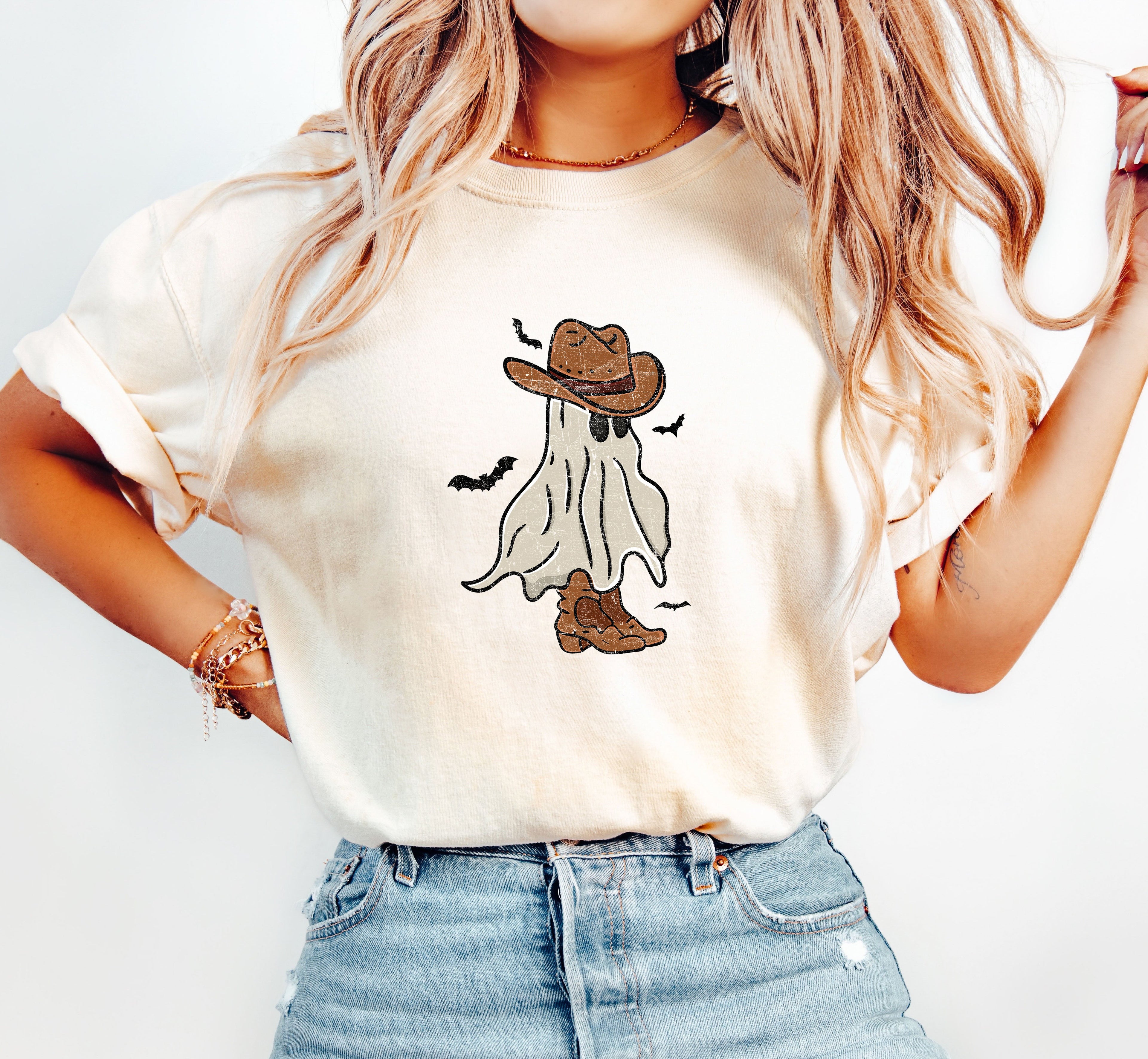 Mini Cowboy Ghost Retro Vintage Western Whimsical Nostalgic Americana Character Comfort Colors Tee