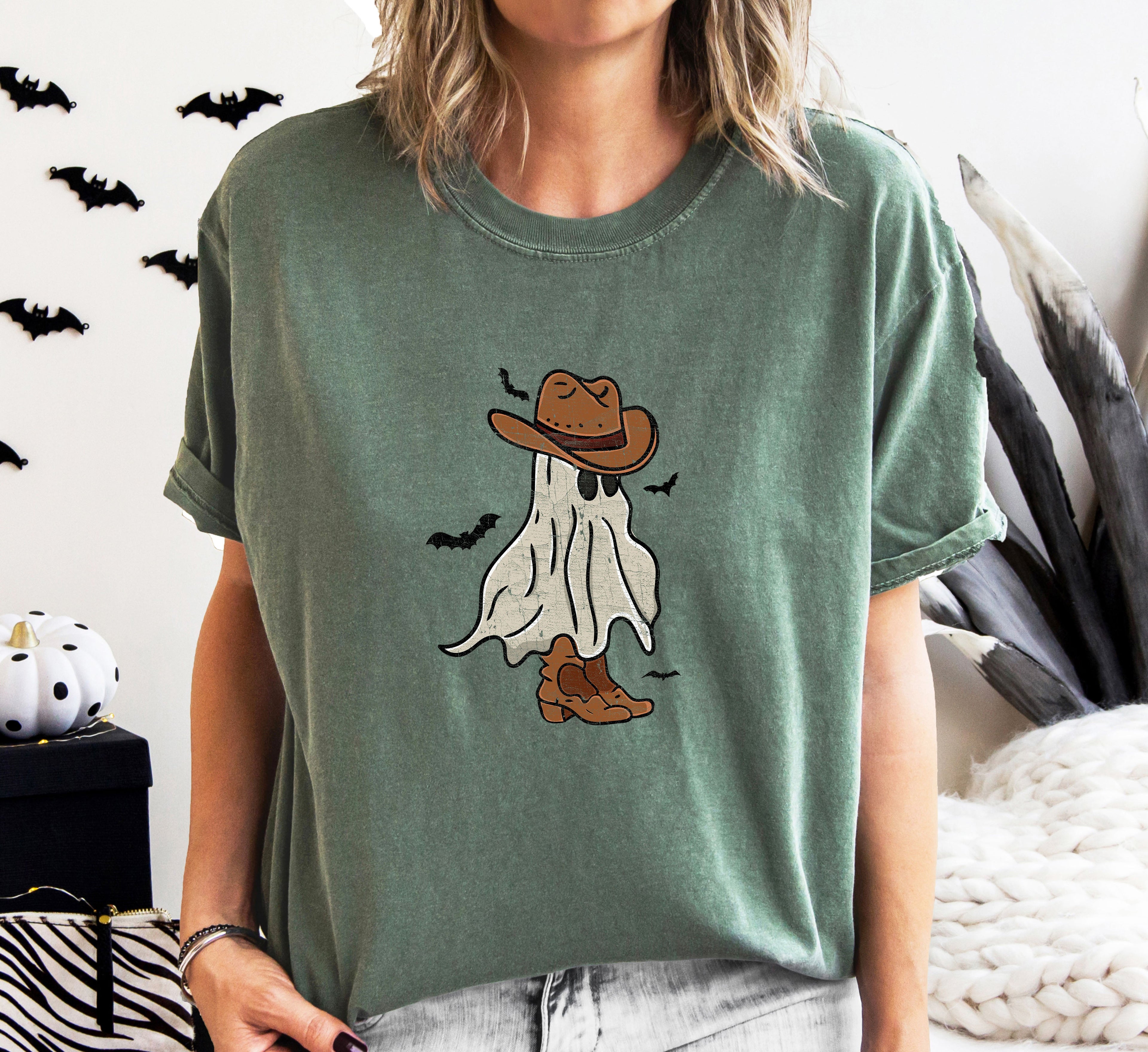 Mini Cowboy Ghost Retro Vintage Western Whimsical Nostalgic Americana Character Comfort Colors Tee