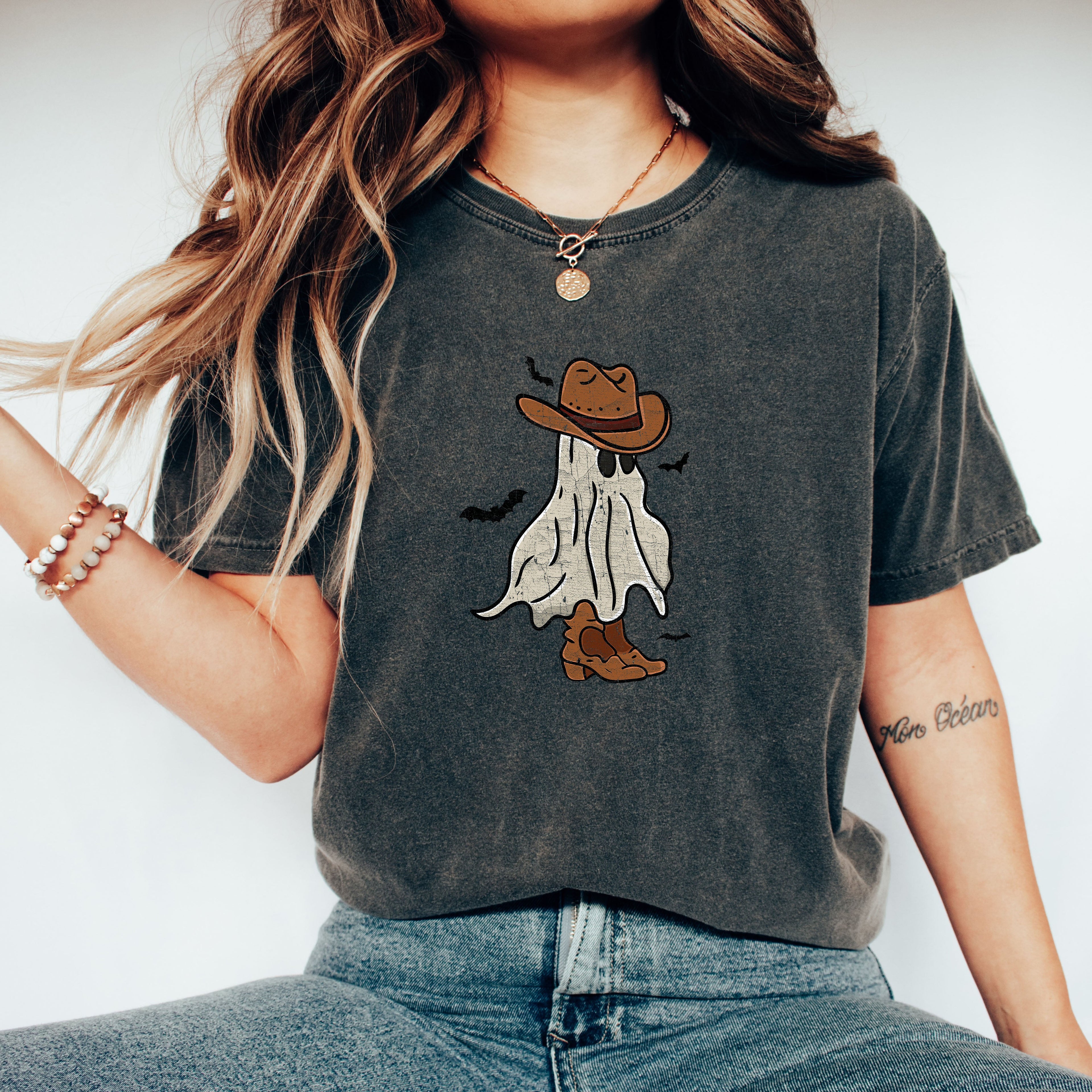 Mini Cowboy Ghost Retro Vintage Western Whimsical Nostalgic Americana Character Comfort Colors Tee