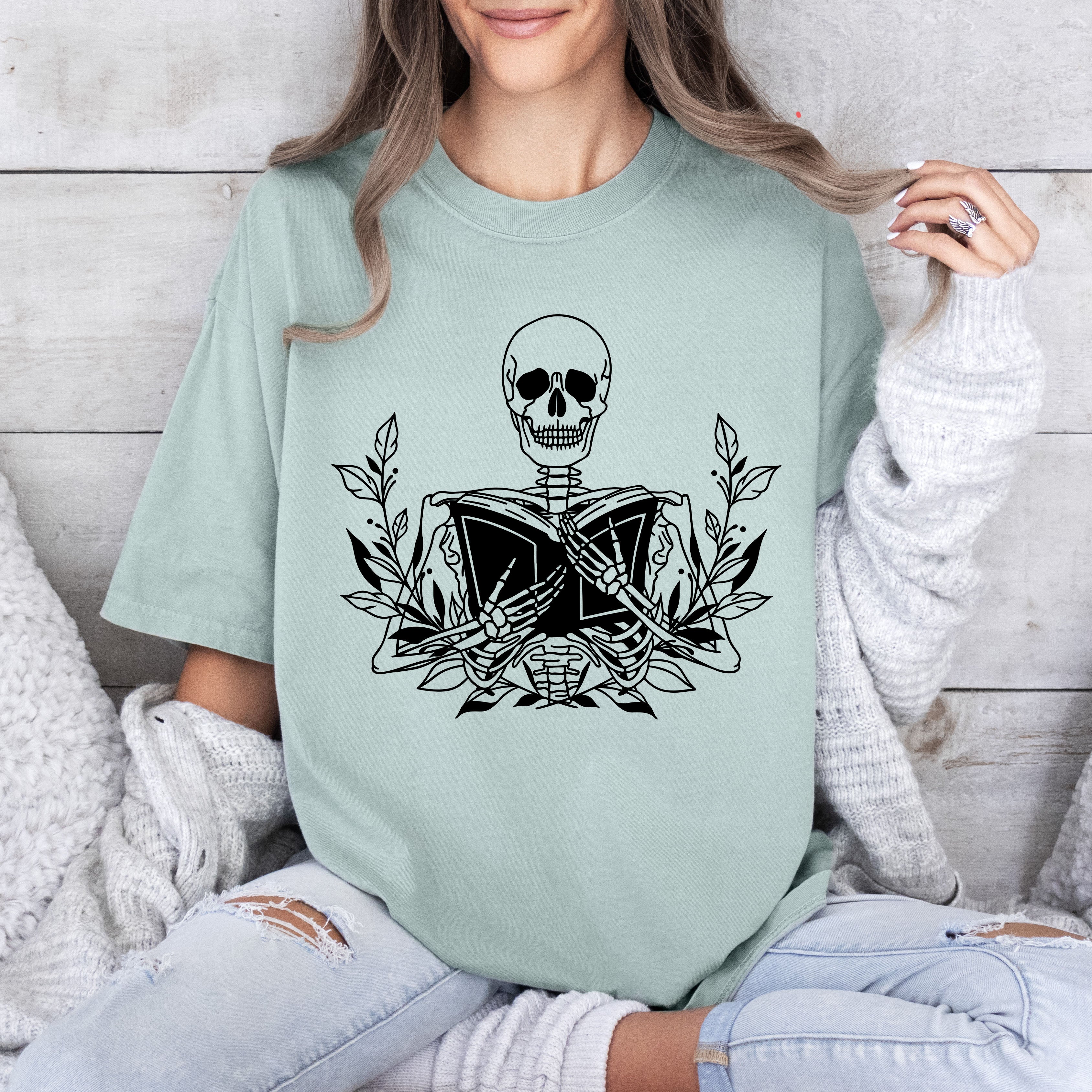Reading Skeleton Book Lover Retro Vintage Inspired Collector's Edition Comfort Colors Tee