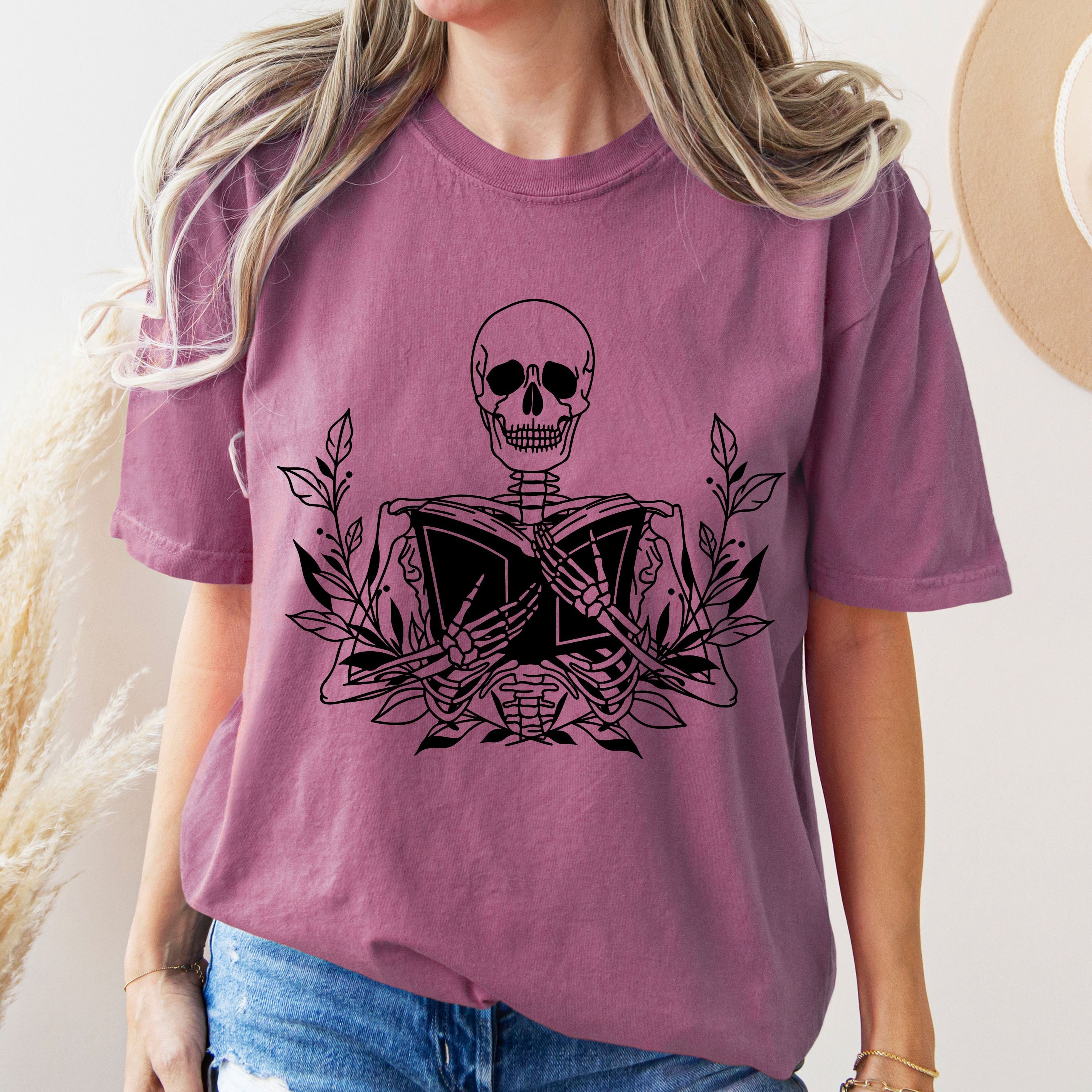 Reading Skeleton Book Lover Retro Vintage Inspired Collector's Edition Comfort Colors Tee