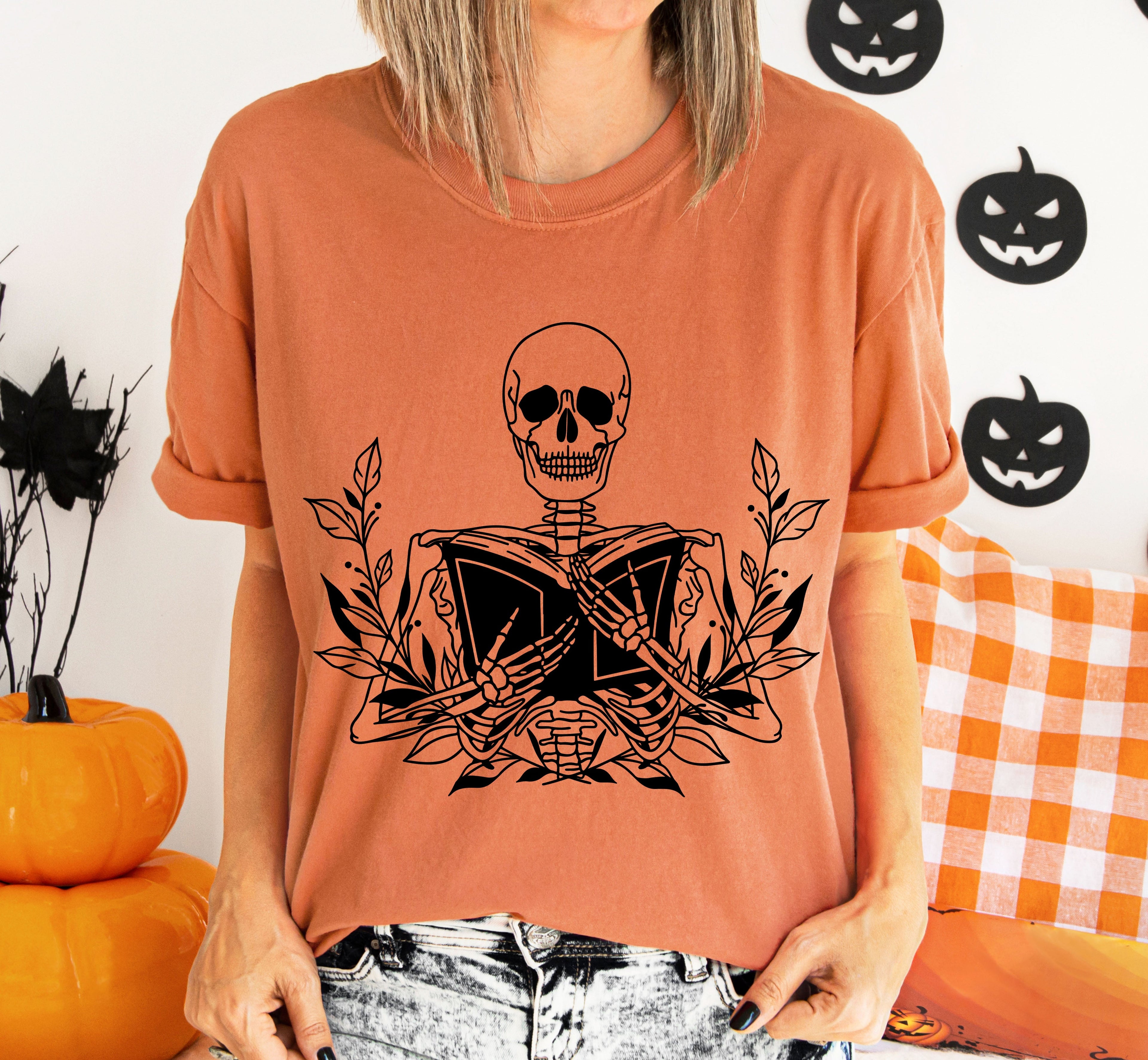 Reading Skeleton Book Lover Retro Vintage Inspired Collector's Edition Comfort Colors Tee