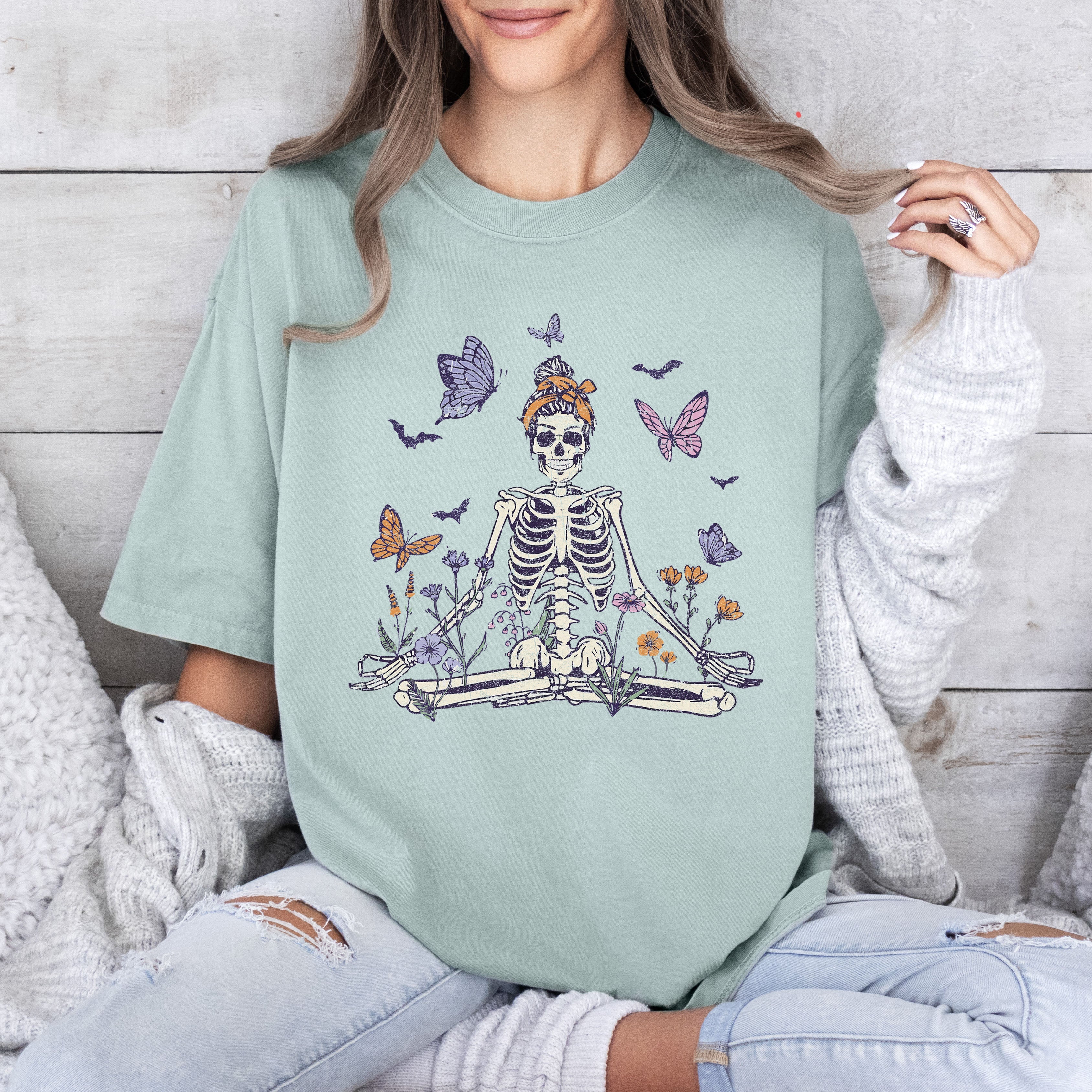 Meditating Skeleton Mom Retro Vintage Limited Inspired Classic Comfort Colors Tee