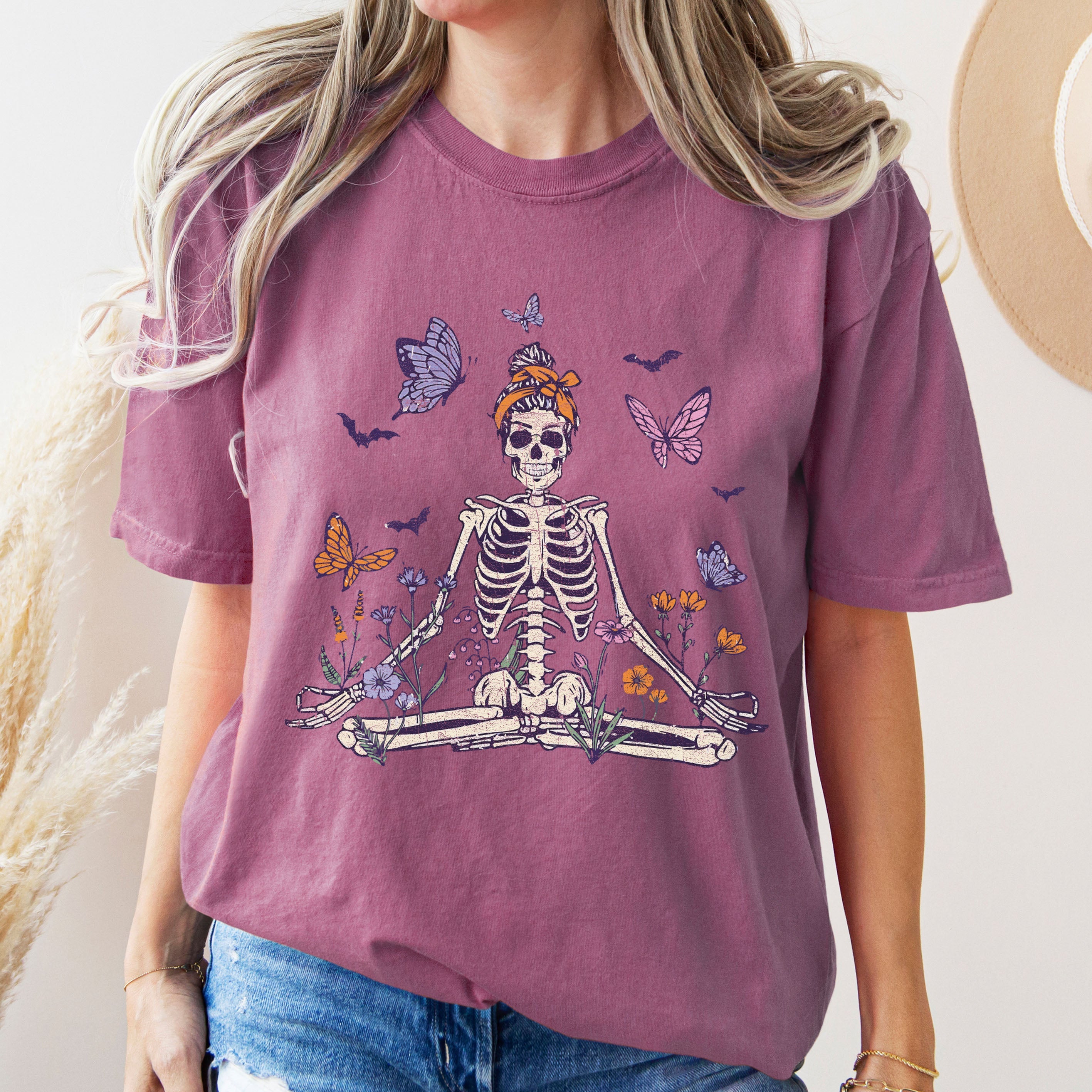 Meditating Skeleton Mom Retro Vintage Limited Inspired Classic Comfort Colors Tee