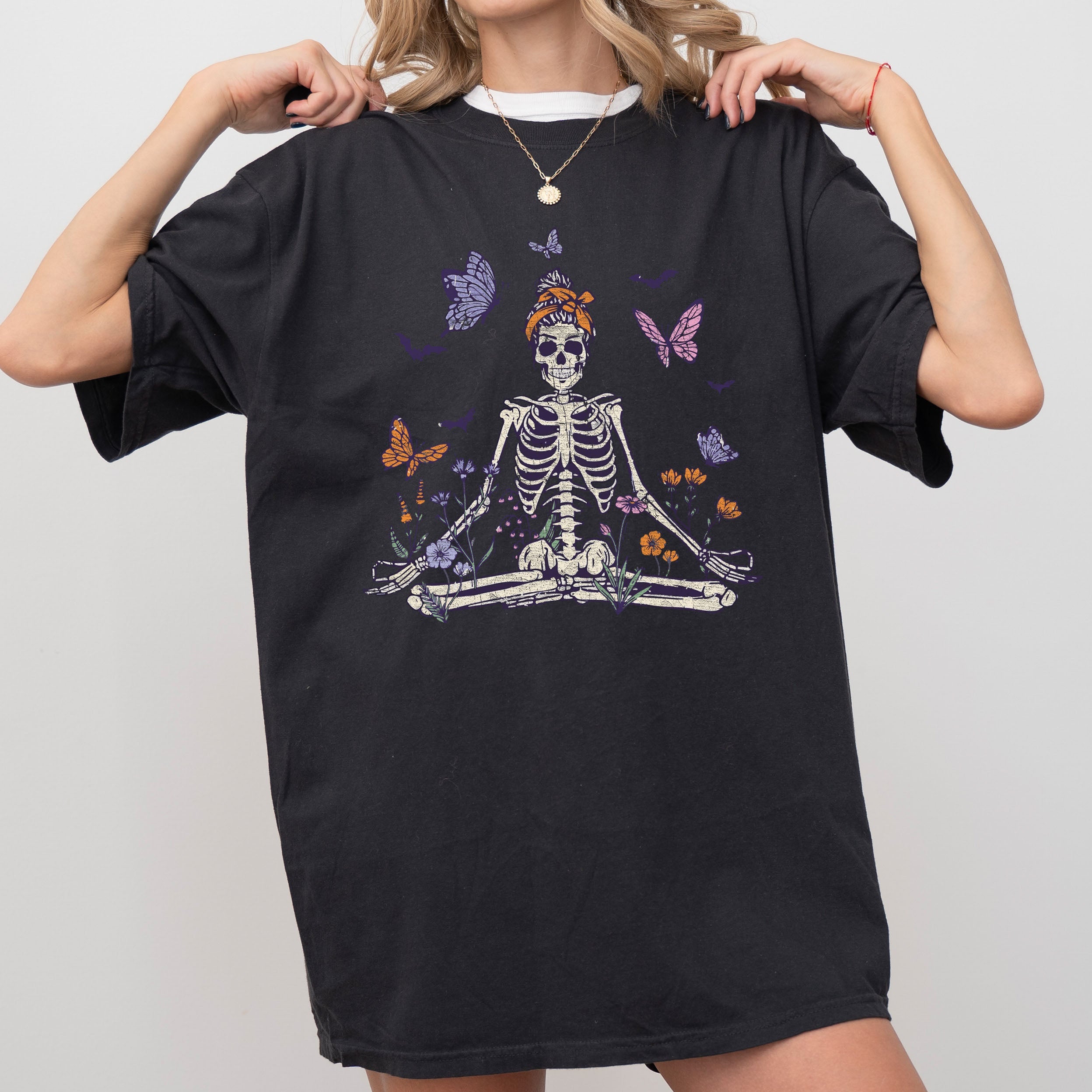 Meditating Skeleton Mom Retro Vintage Limited Inspired Classic Comfort Colors Tee