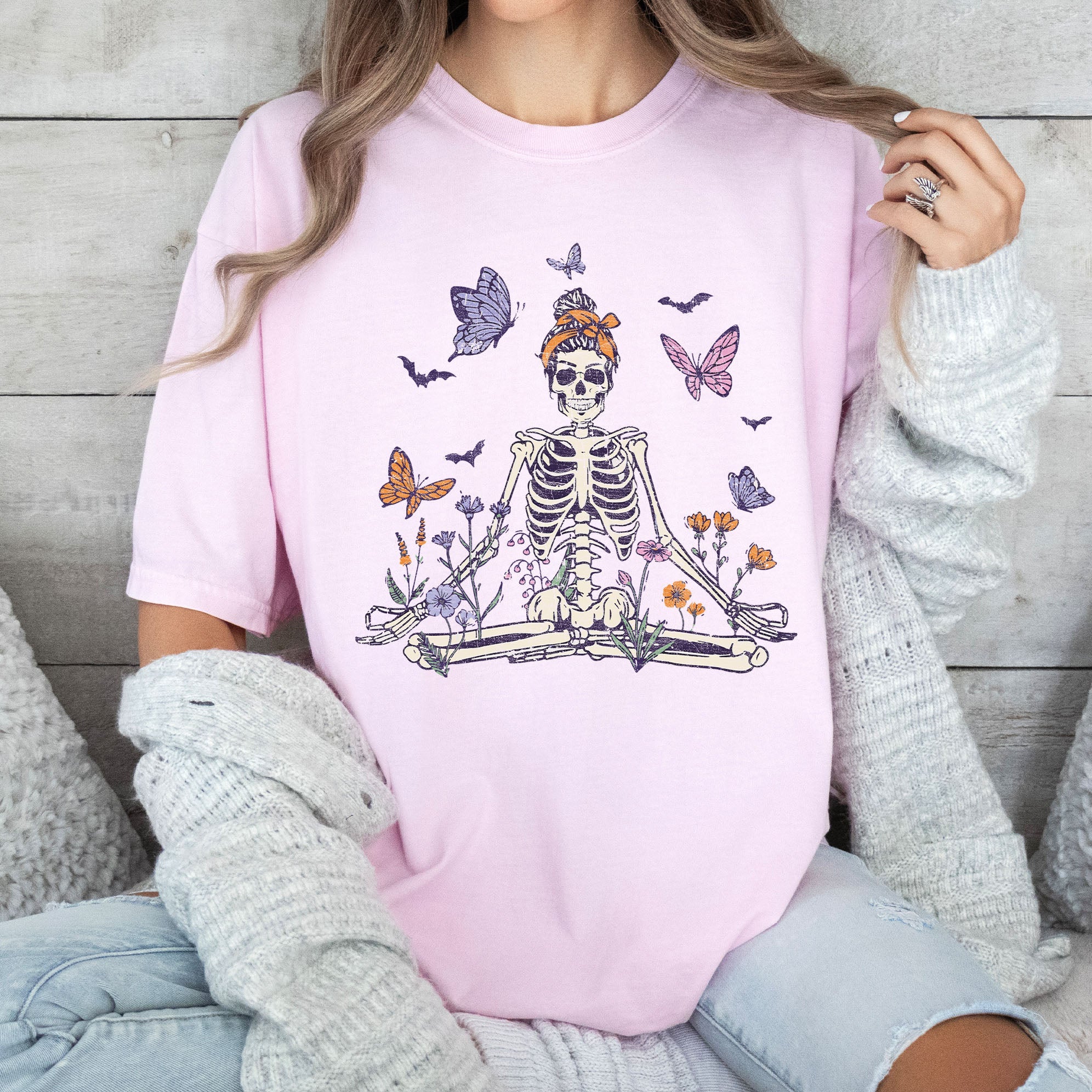 Meditating Skeleton Mom Retro Vintage Limited Inspired Classic Comfort Colors Tee