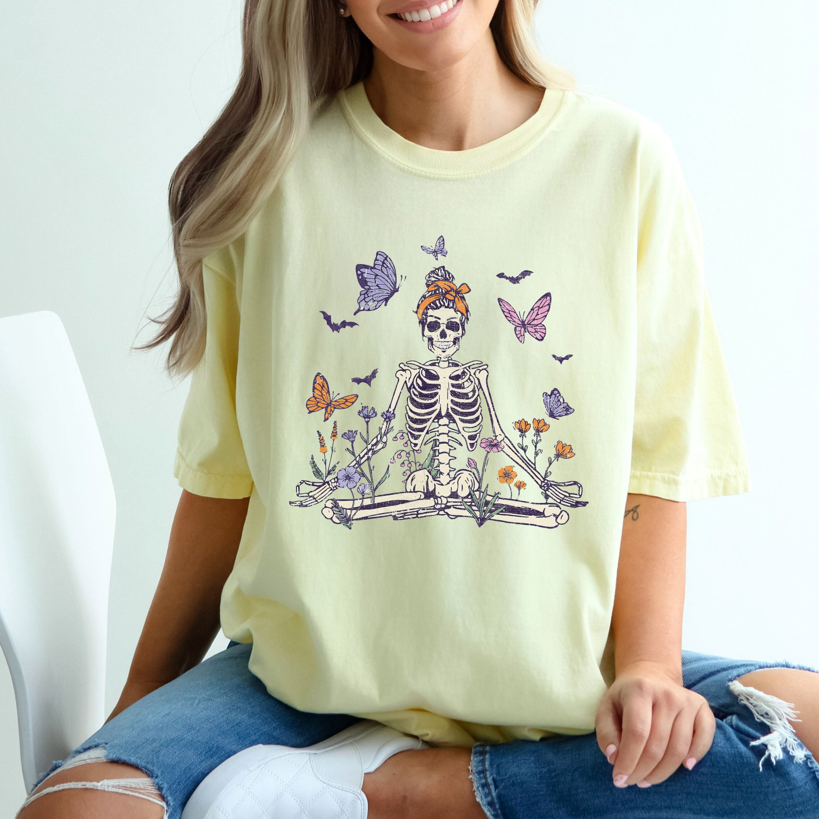Meditating Skeleton Mom Retro Vintage Limited Inspired Classic Comfort Colors Tee