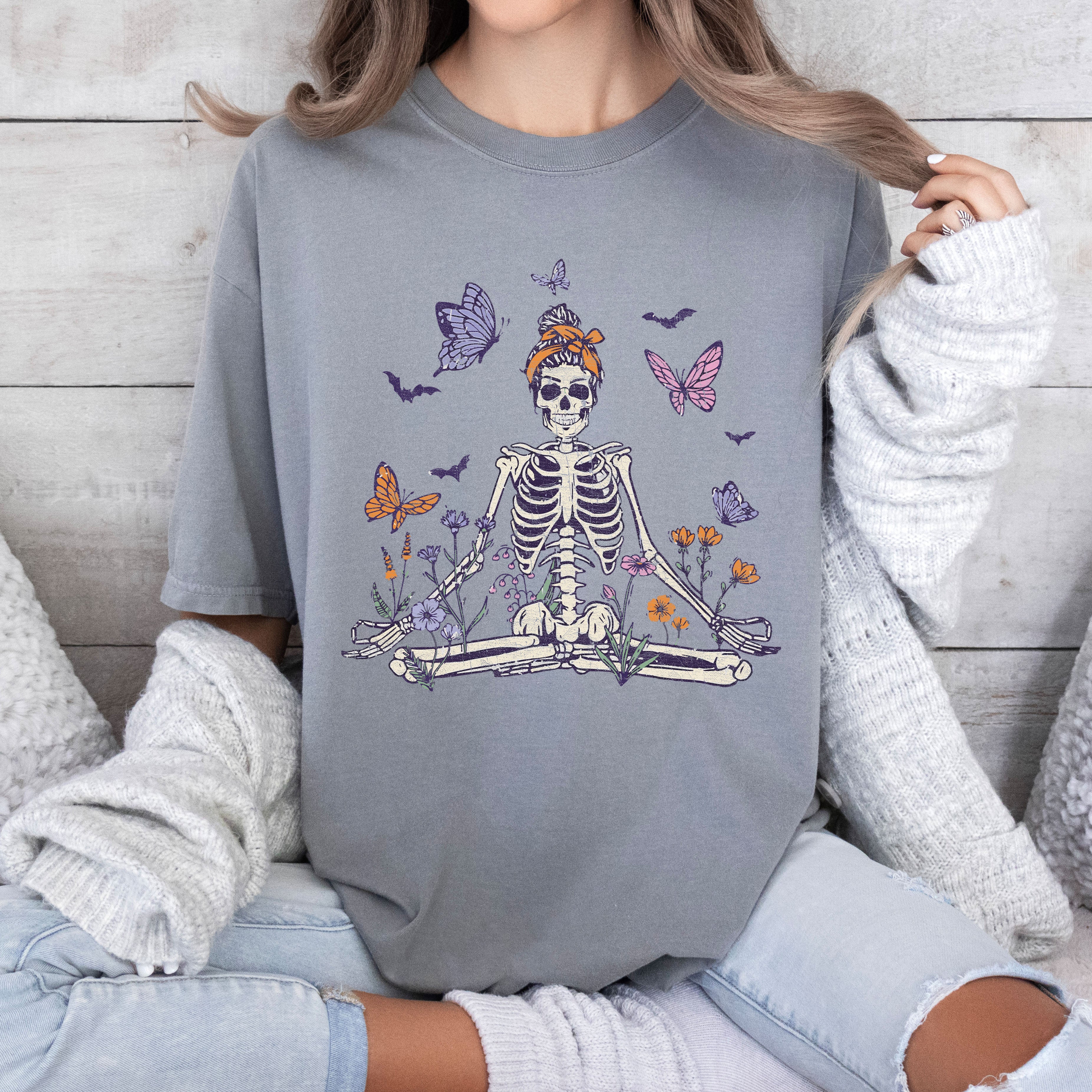 Meditating Skeleton Mom Retro Vintage Limited Inspired Classic Comfort Colors Tee