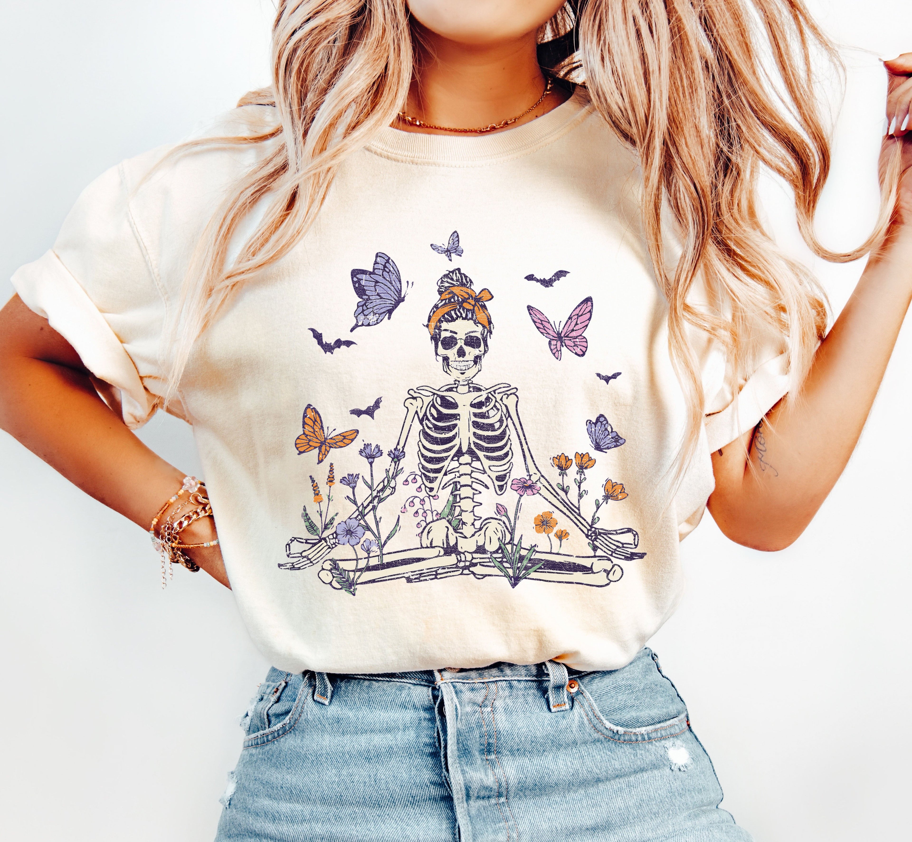Meditating Skeleton Mom Retro Vintage Limited Inspired Classic Comfort Colors Tee