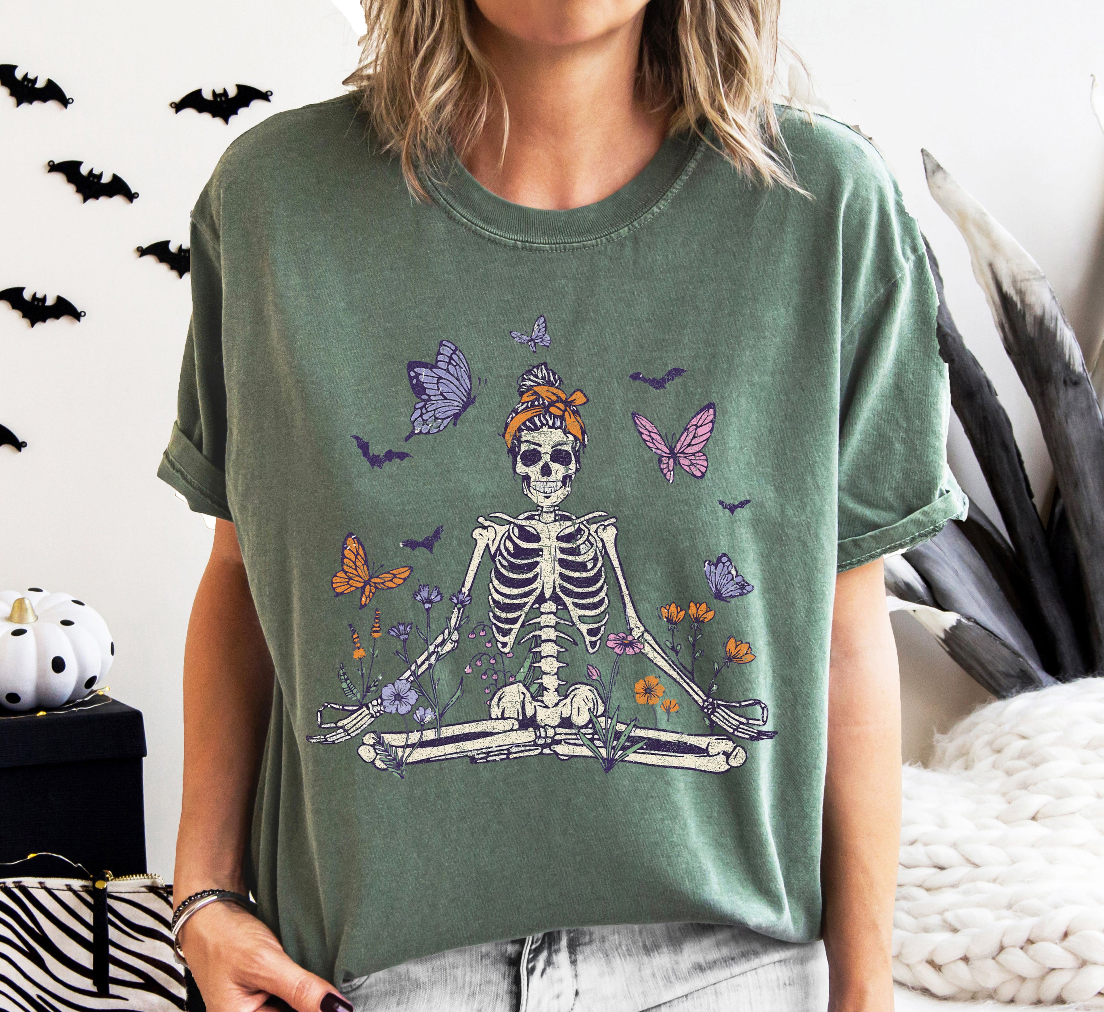 Meditating Skeleton Mom Retro Vintage Limited Inspired Classic Comfort Colors Tee