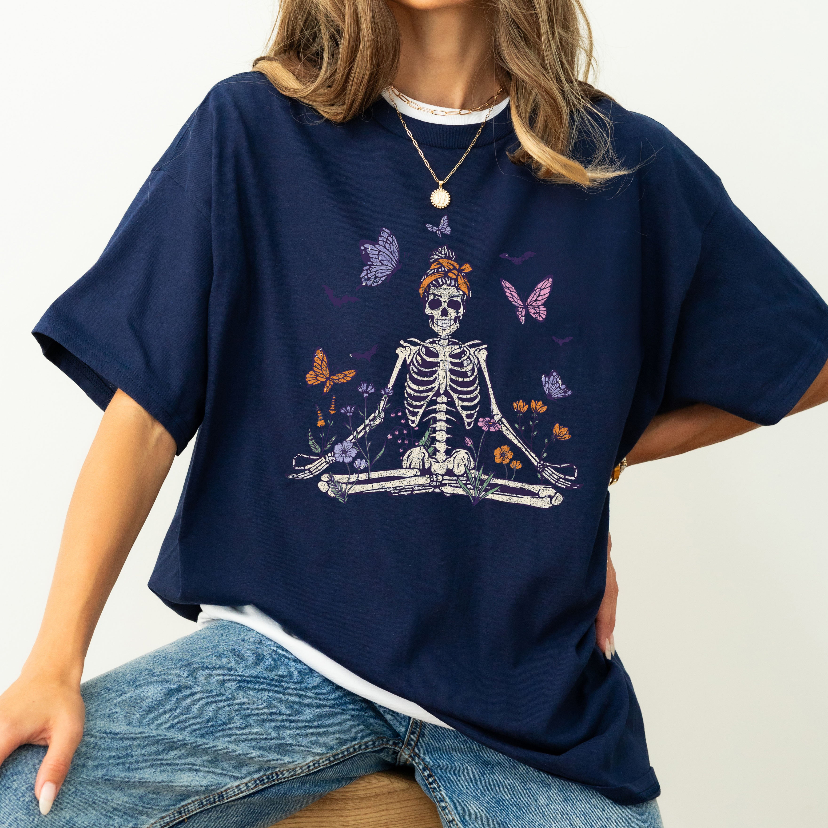Meditating Skeleton Mom Retro Vintage Limited Inspired Classic Comfort Colors Tee