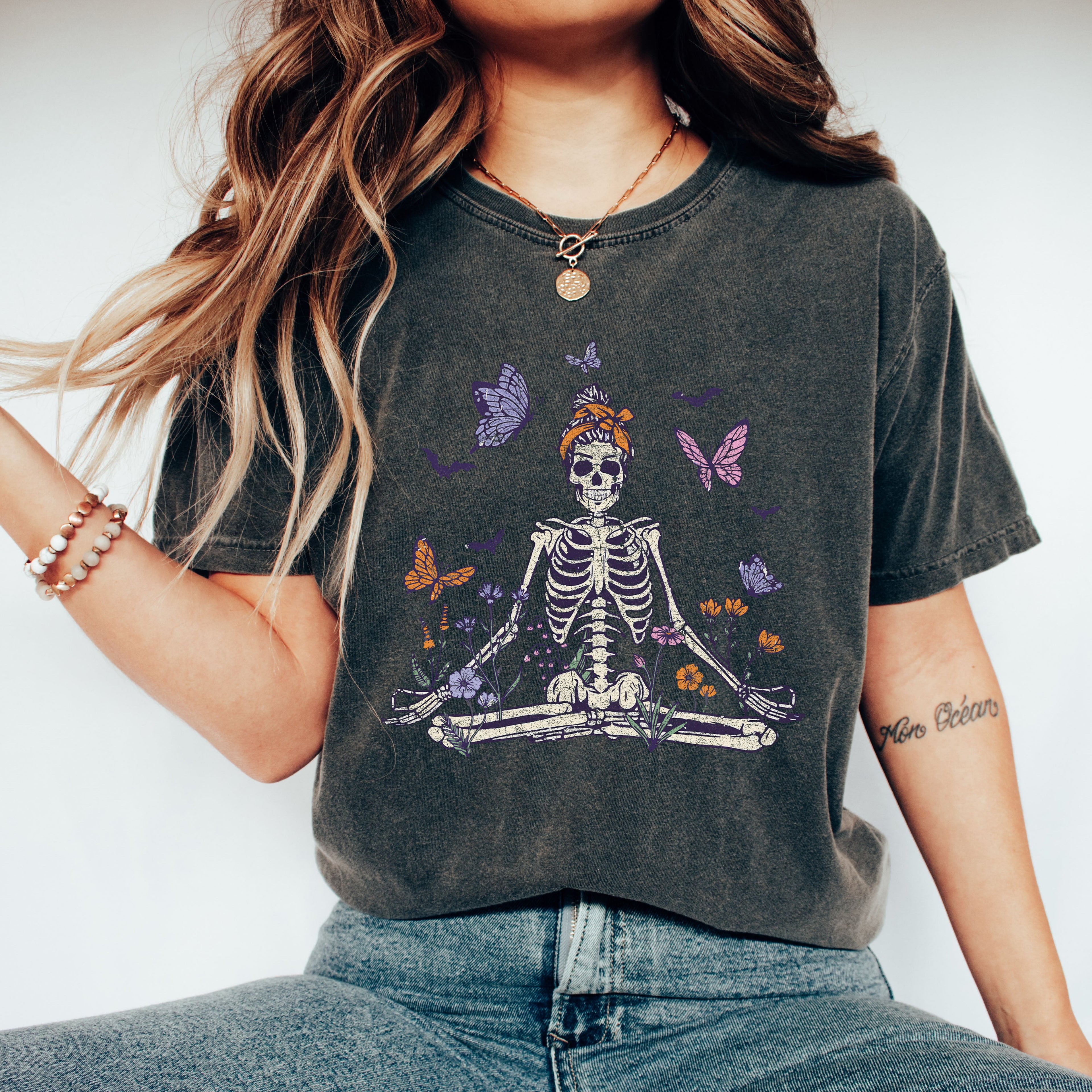 Meditating Skeleton Mom Retro Vintage Limited Inspired Classic Comfort Colors Tee