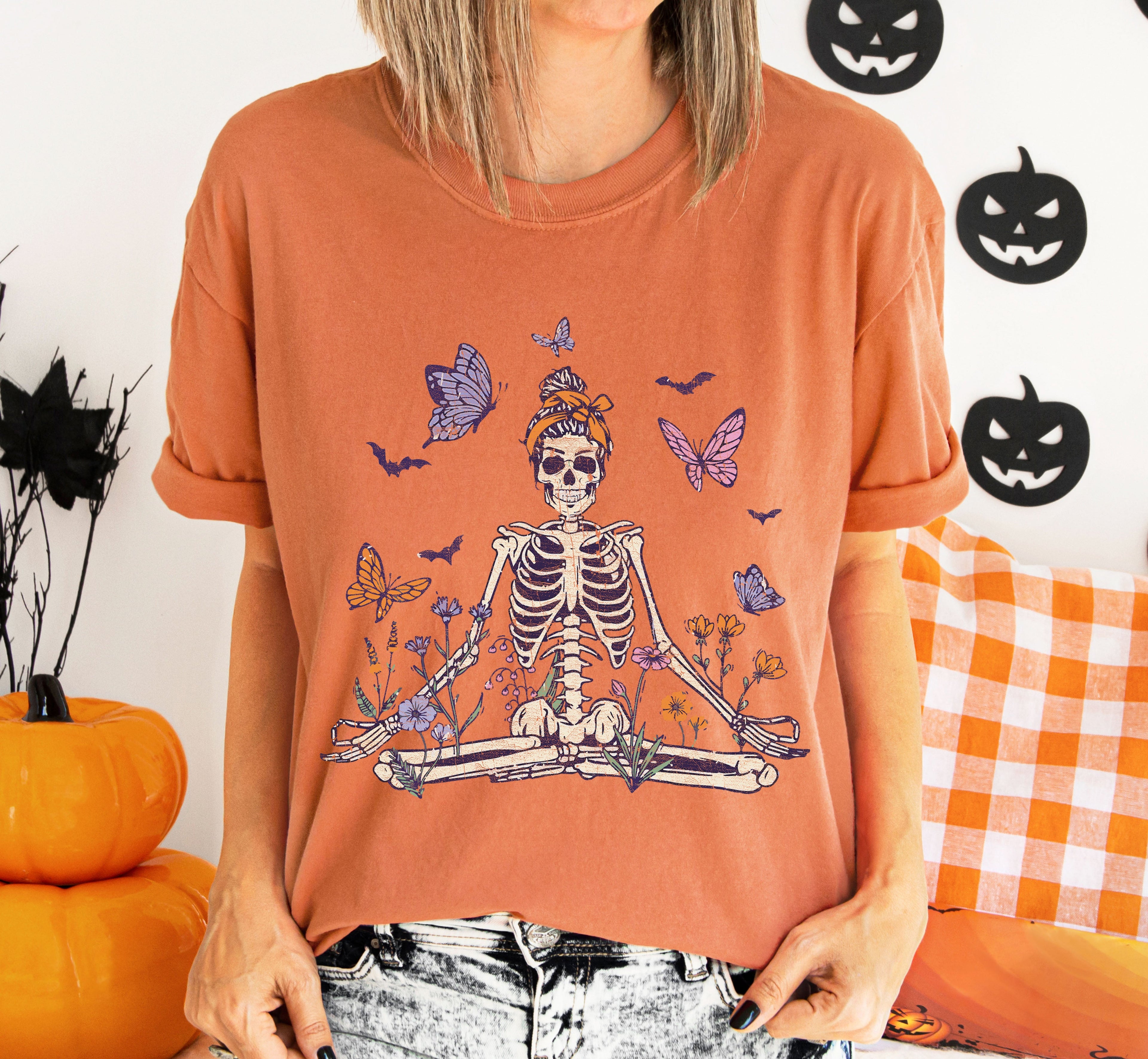 Meditating Skeleton Mom Retro Vintage Limited Inspired Classic Comfort Colors Tee