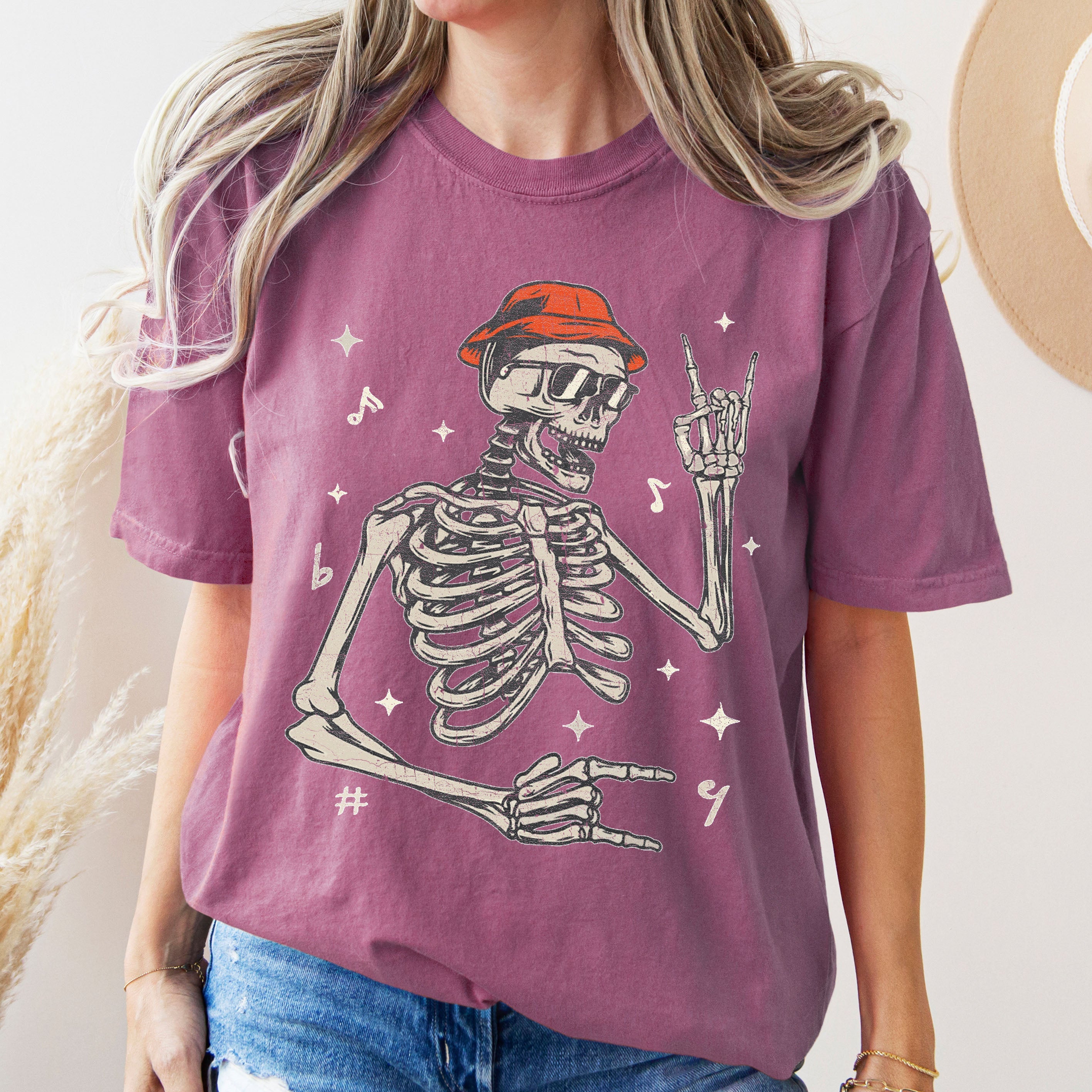 Rocker Skeleton Punk Rock Retro Vintage Concert Graphic Design Comfort Colors Tee