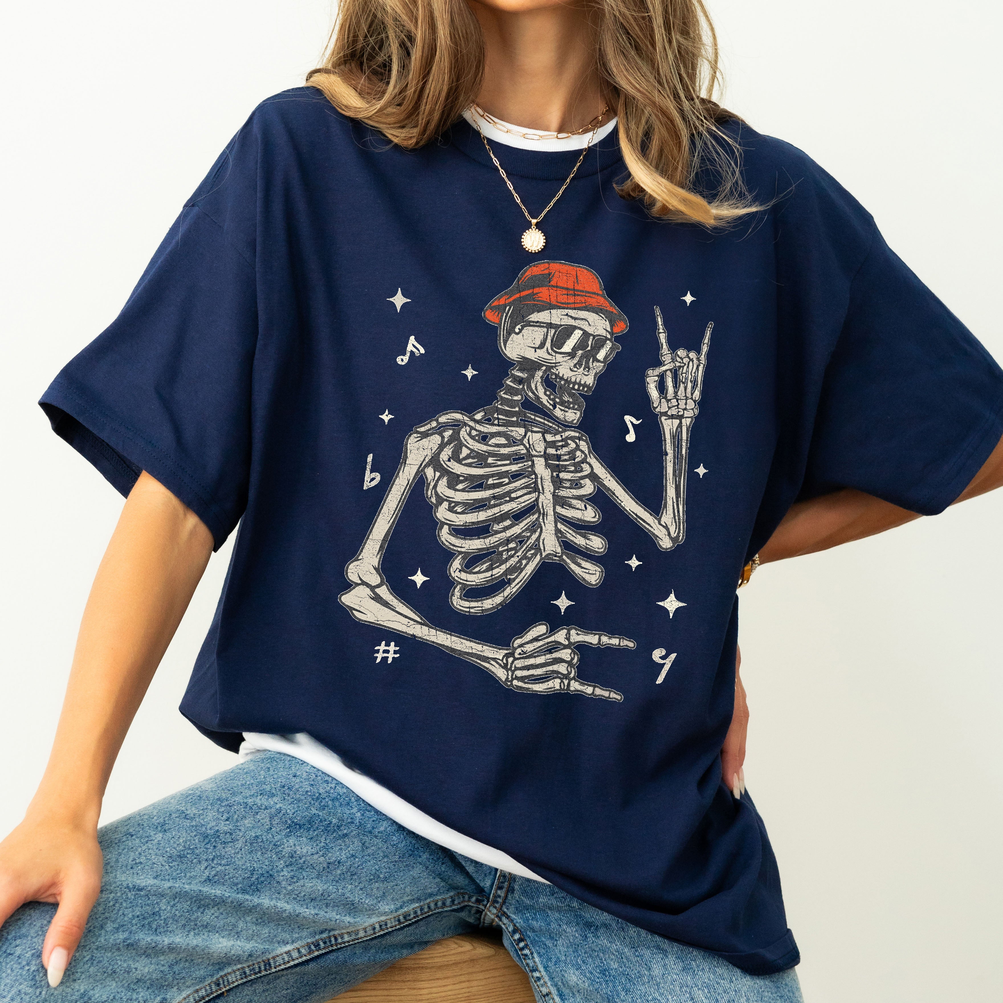 Rocker Skeleton Punk Rock Retro Vintage Concert Graphic Design Comfort Colors Tee
