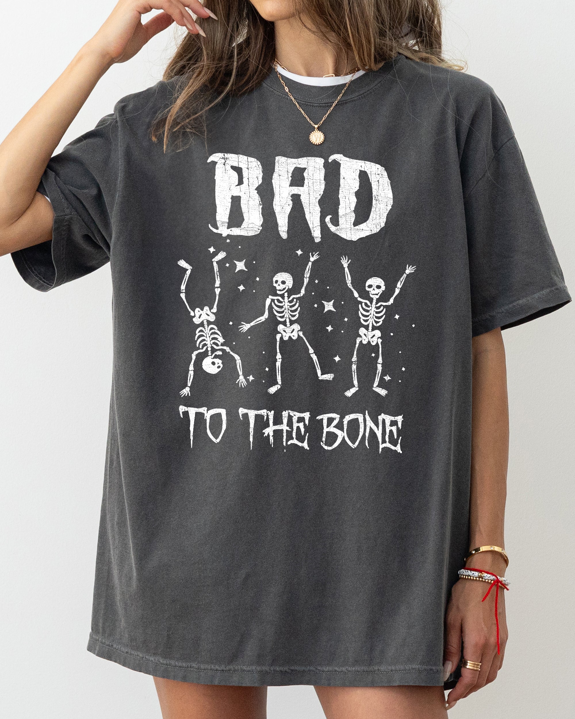 Bad To The Bone Skeleton Witch Halloween Spooky Vintage Gothic Motifs And Timeless Charm Comfort Colors Tee