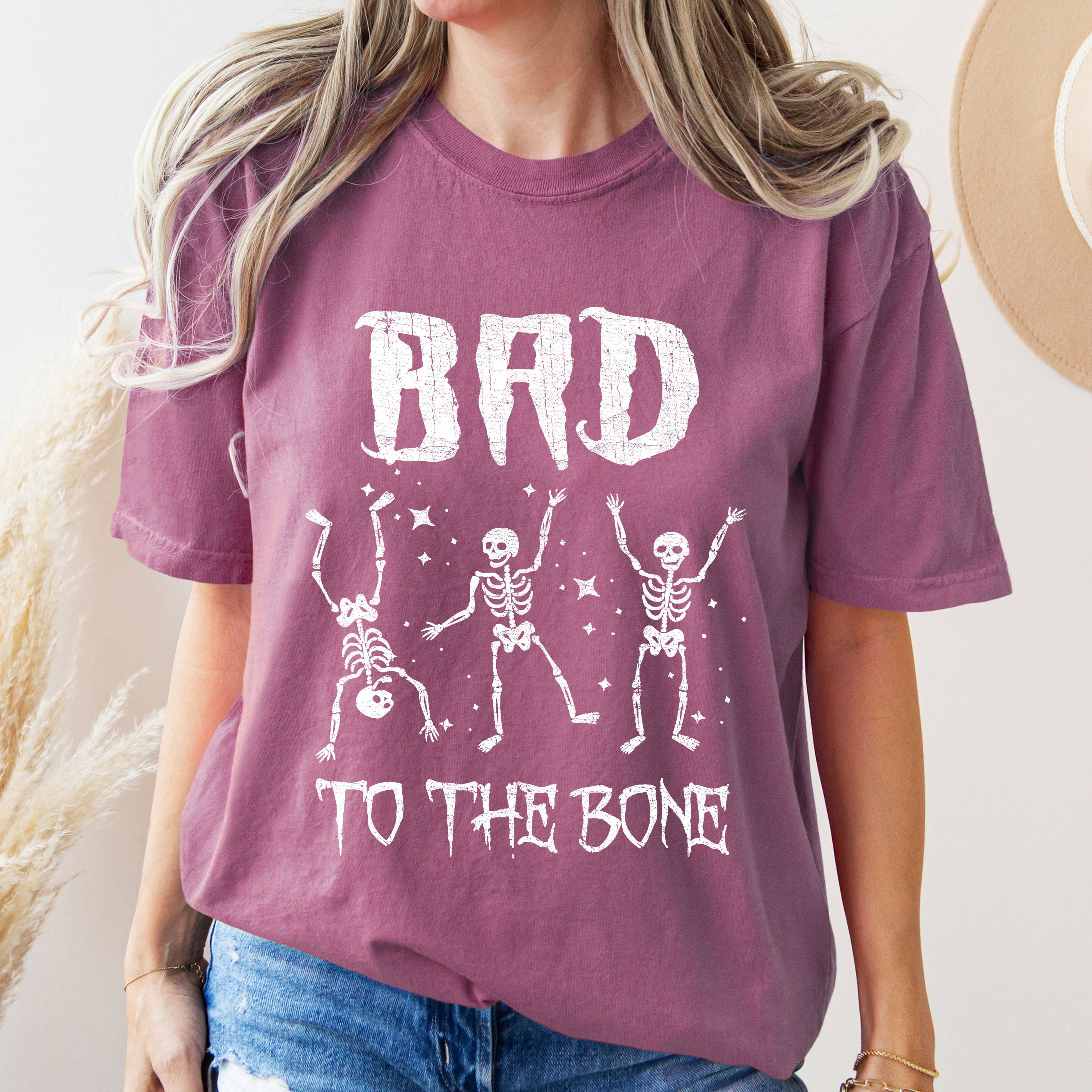 Bad To The Bone Funny Skeleton Retro Vintage Classic Rockabilly Design Elements Comfort Colors Tee