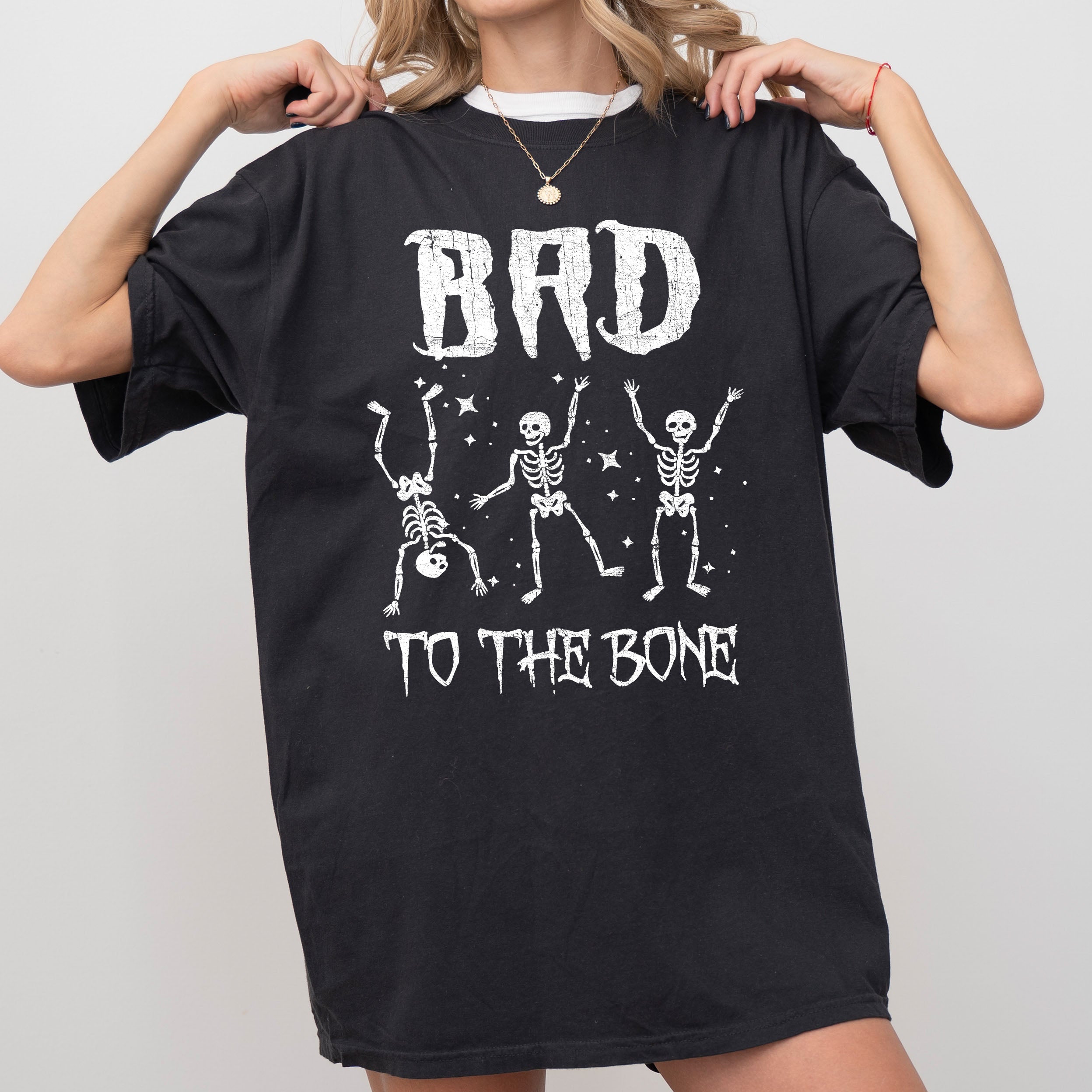 Bad To The Bone Funny Skeleton Retro Vintage Classic Rockabilly Design Elements Comfort Colors Tee