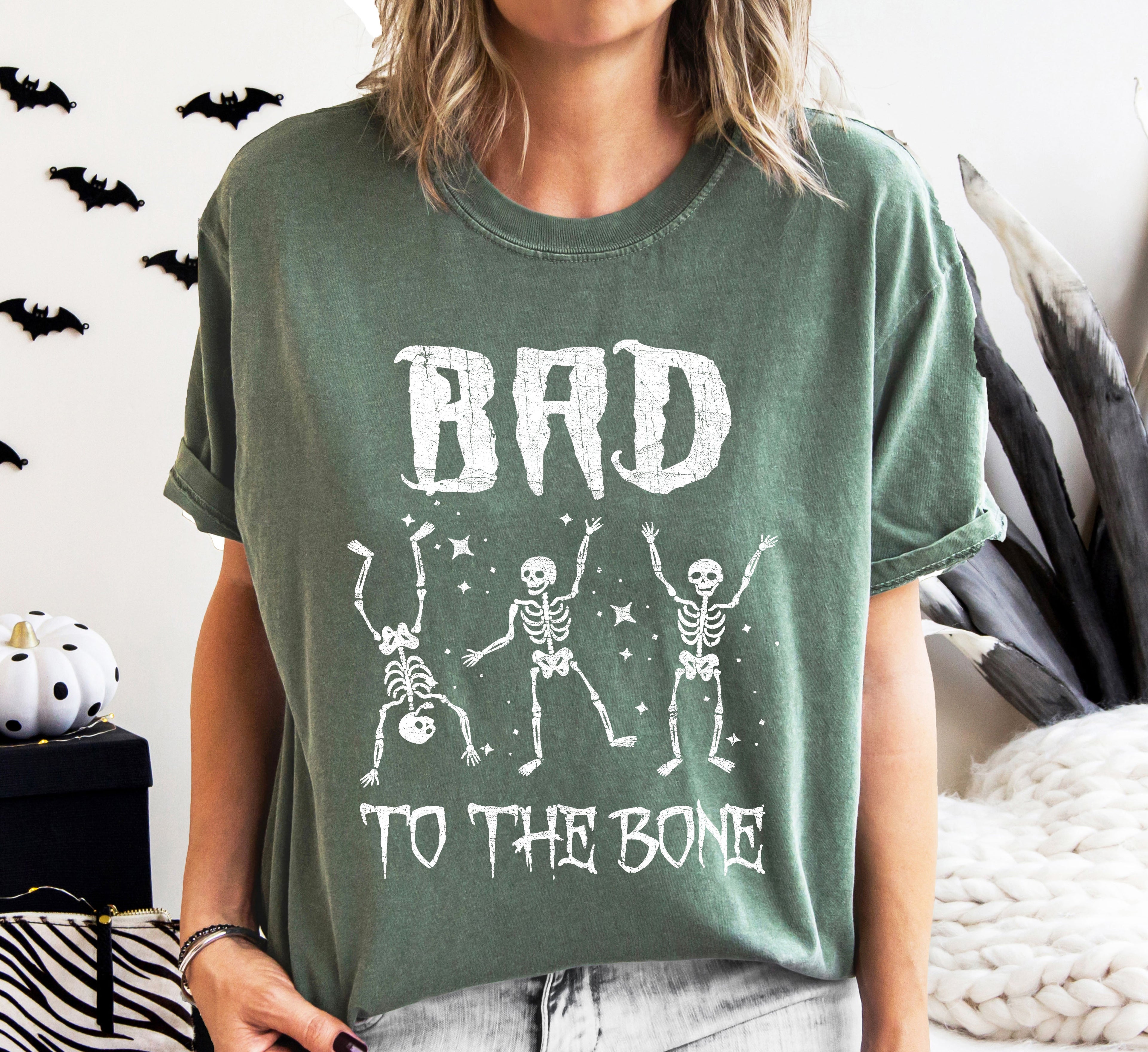 Bad To The Bone Funny Skeleton Retro Vintage Classic Rockabilly Design Elements Comfort Colors Tee