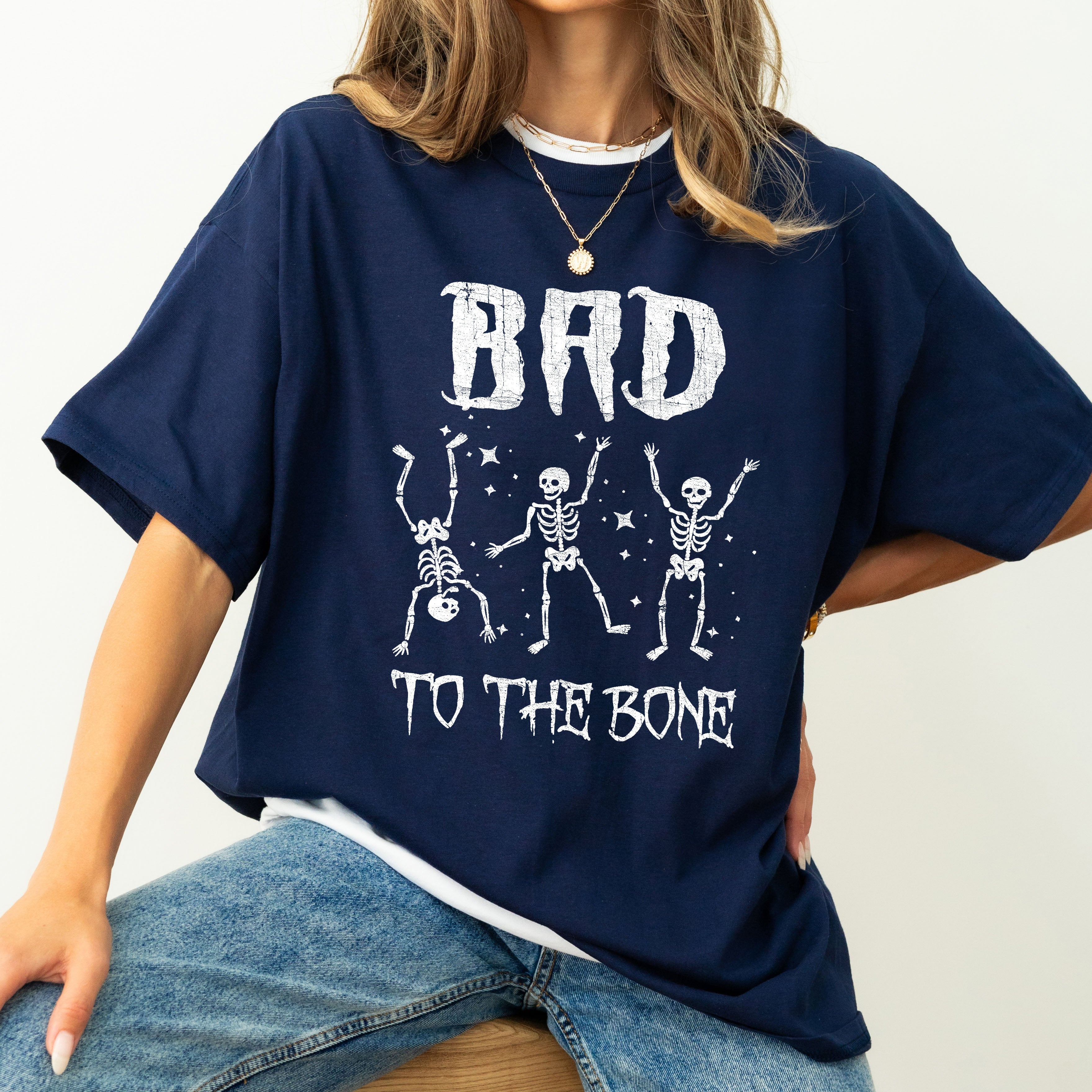 Bad To The Bone Funny Skeleton Retro Vintage Classic Rockabilly Design Elements Comfort Colors Tee
