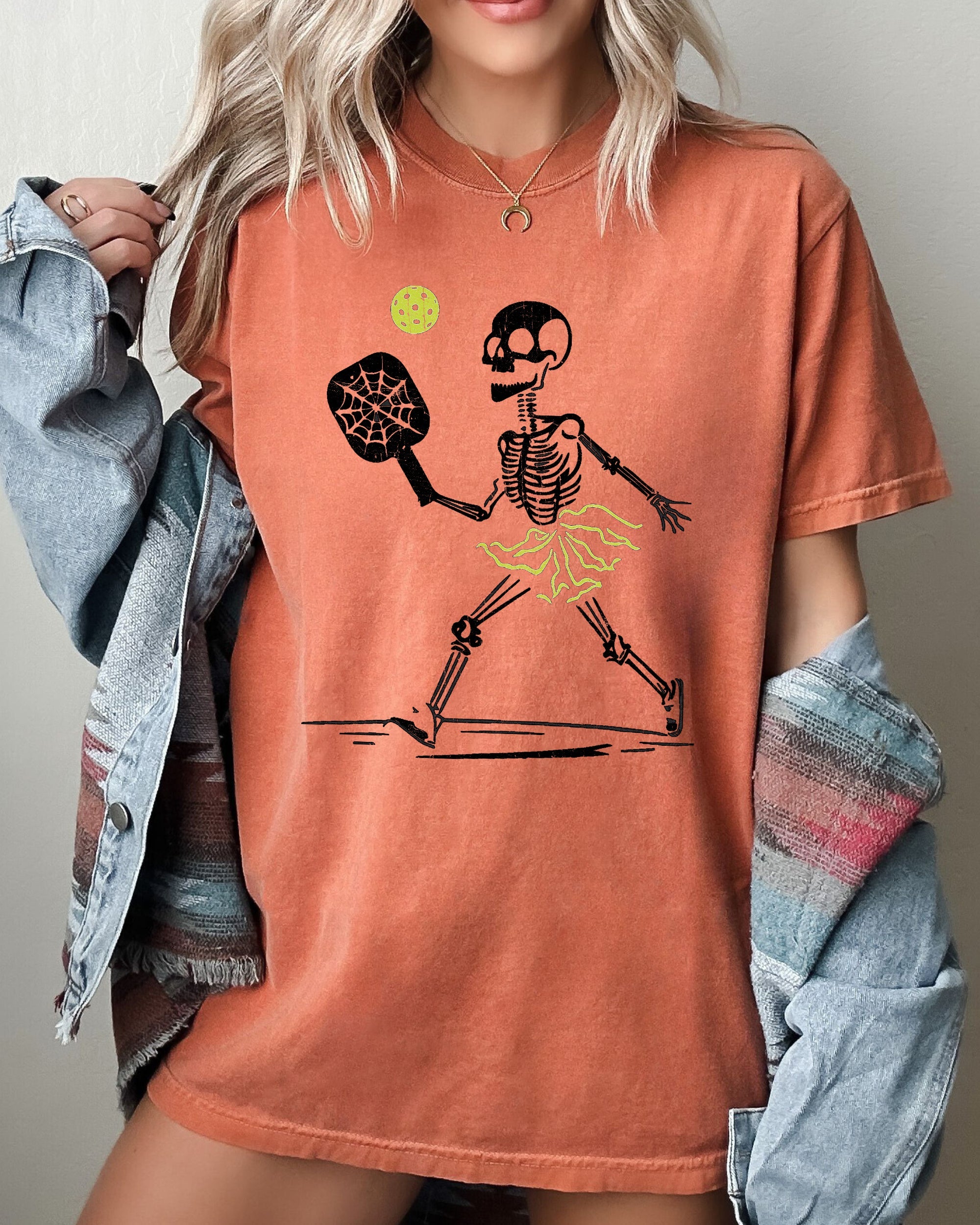 Pickleball Skeleton Halloween Witch Graphic Meme Limited Edition Comfort Colors Tee