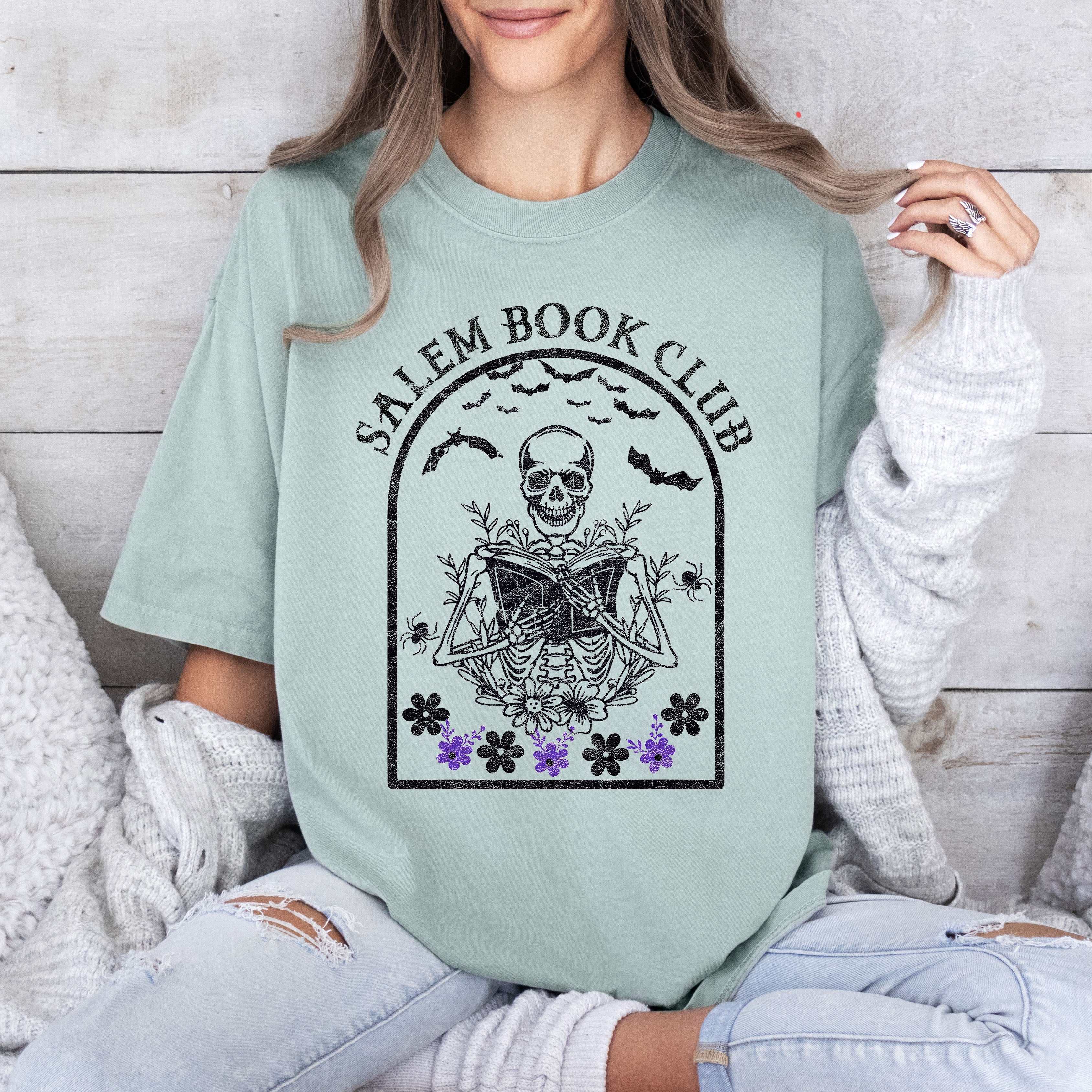 Salem Book Club Funny Skeleton Retro Aesthetic Vintage Graphic Comfort Colors Tee