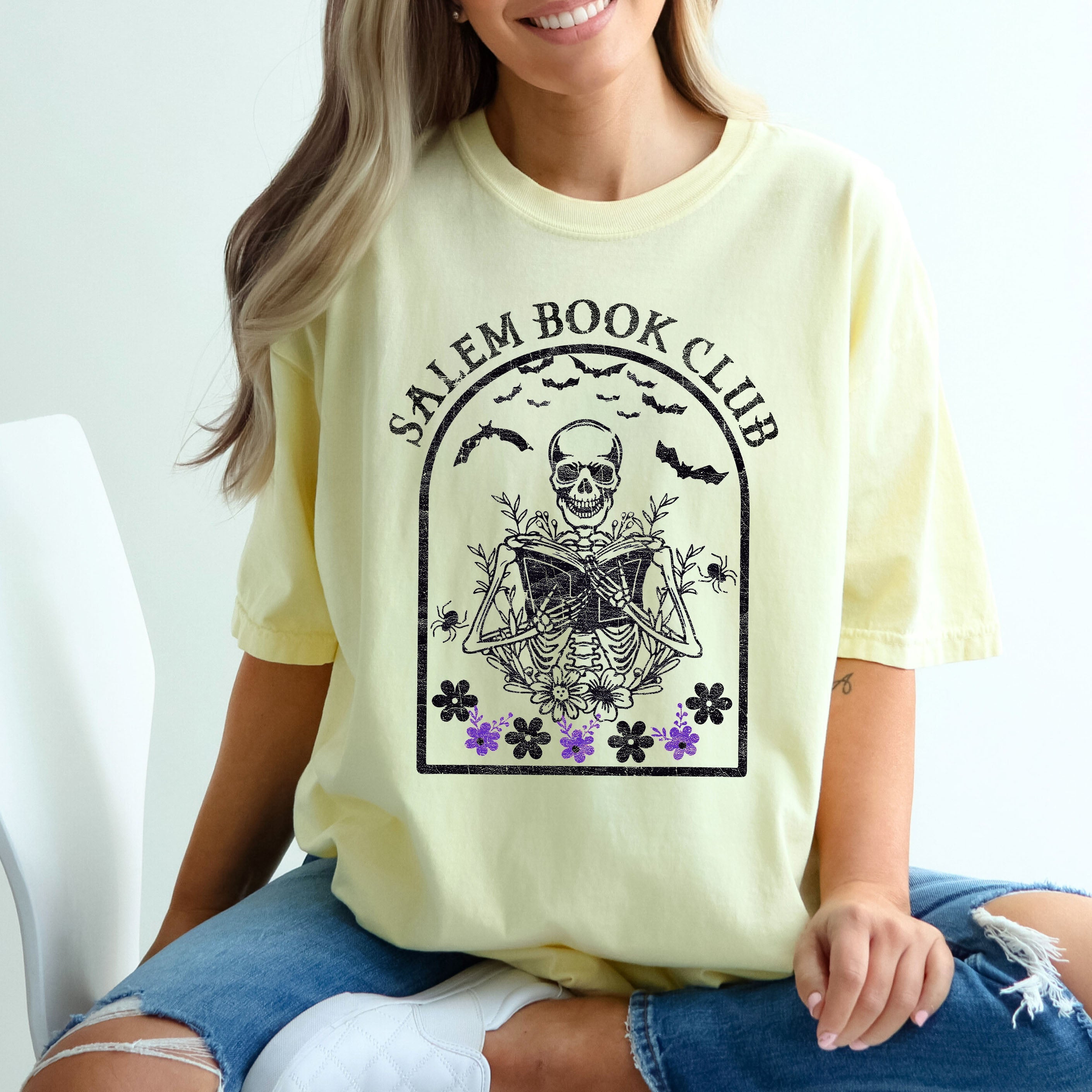 Salem Book Club Funny Skeleton Retro Aesthetic Vintage Graphic Comfort Colors Tee