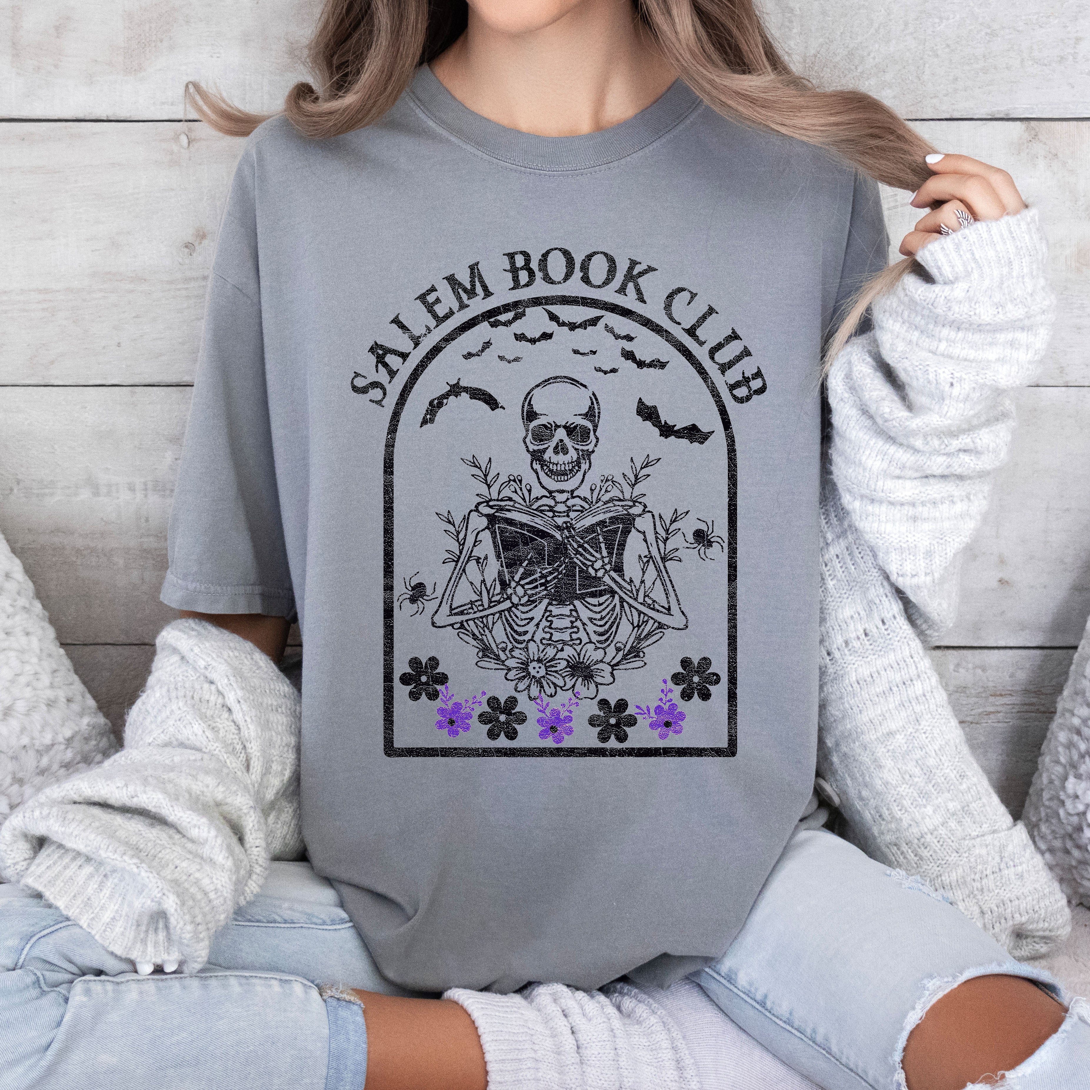 Salem Book Club Funny Skeleton Retro Aesthetic Vintage Graphic Comfort Colors Tee