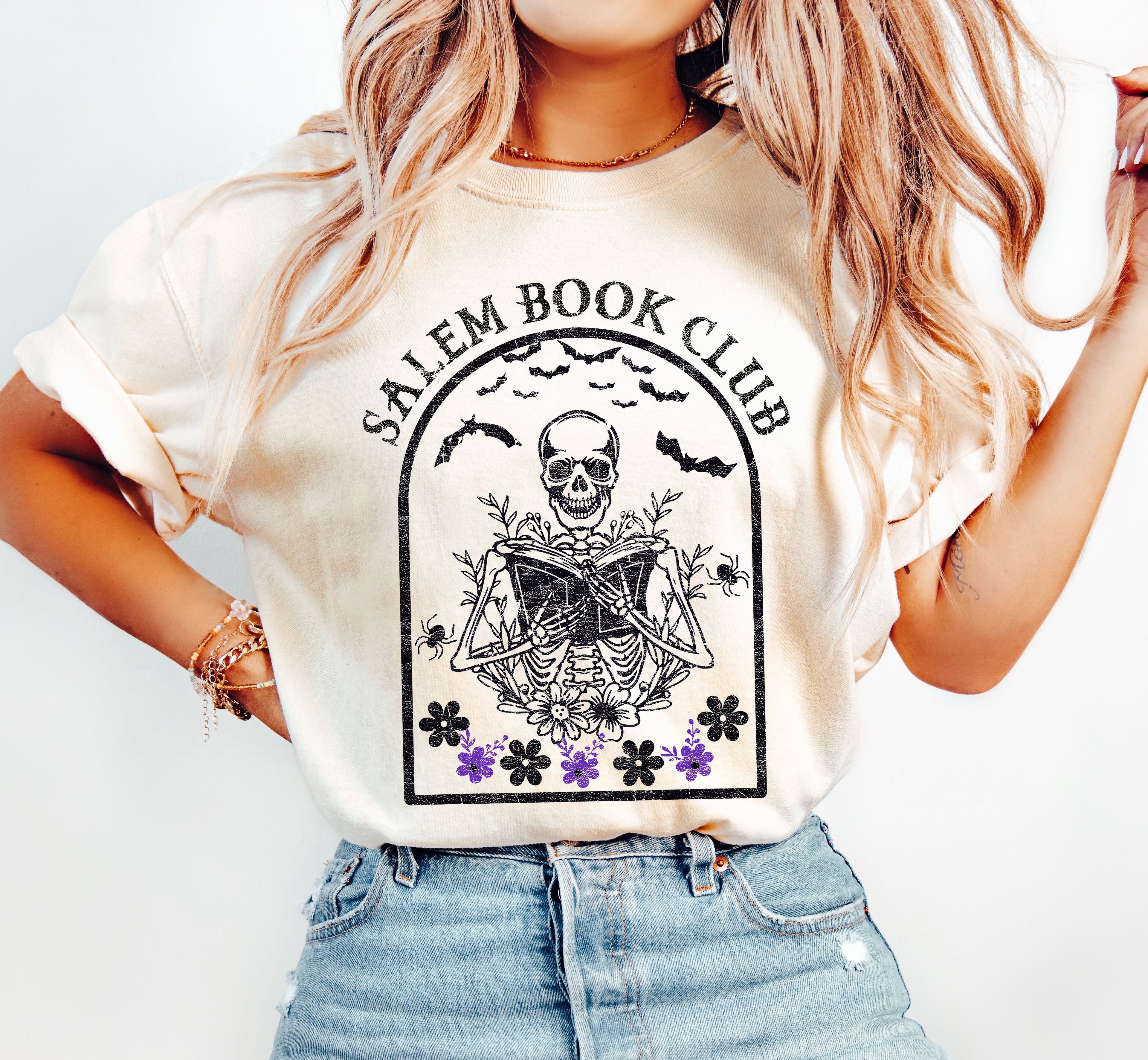 Salem Book Club Funny Skeleton Retro Aesthetic Vintage Graphic Comfort Colors Tee