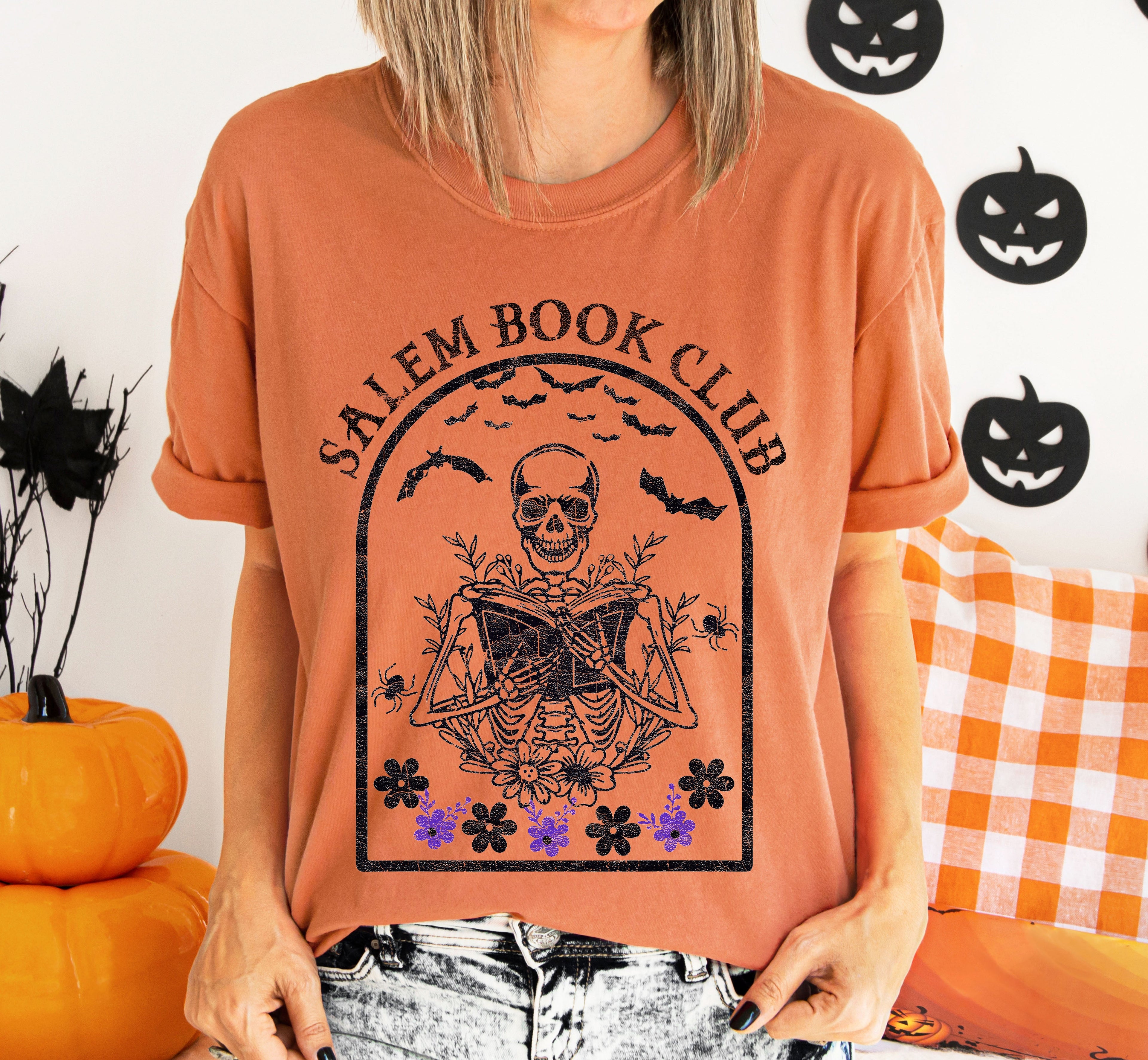 Salem Book Club Funny Skeleton Retro Aesthetic Vintage Graphic Comfort Colors Tee