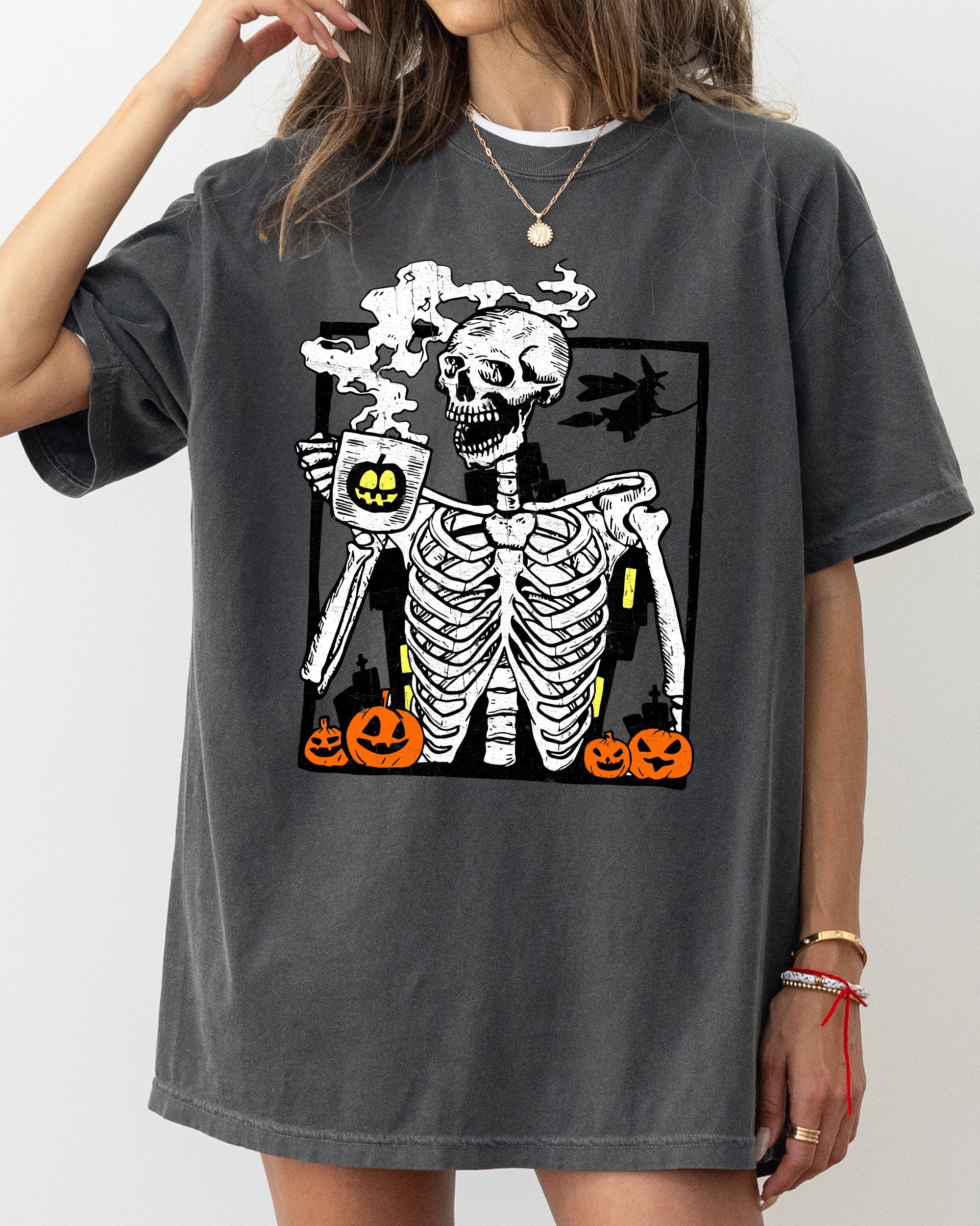 Coffee Lover Skeleton Witch Meme Halloween Spooky Aesthetic Vintage Comfort Colors Tee