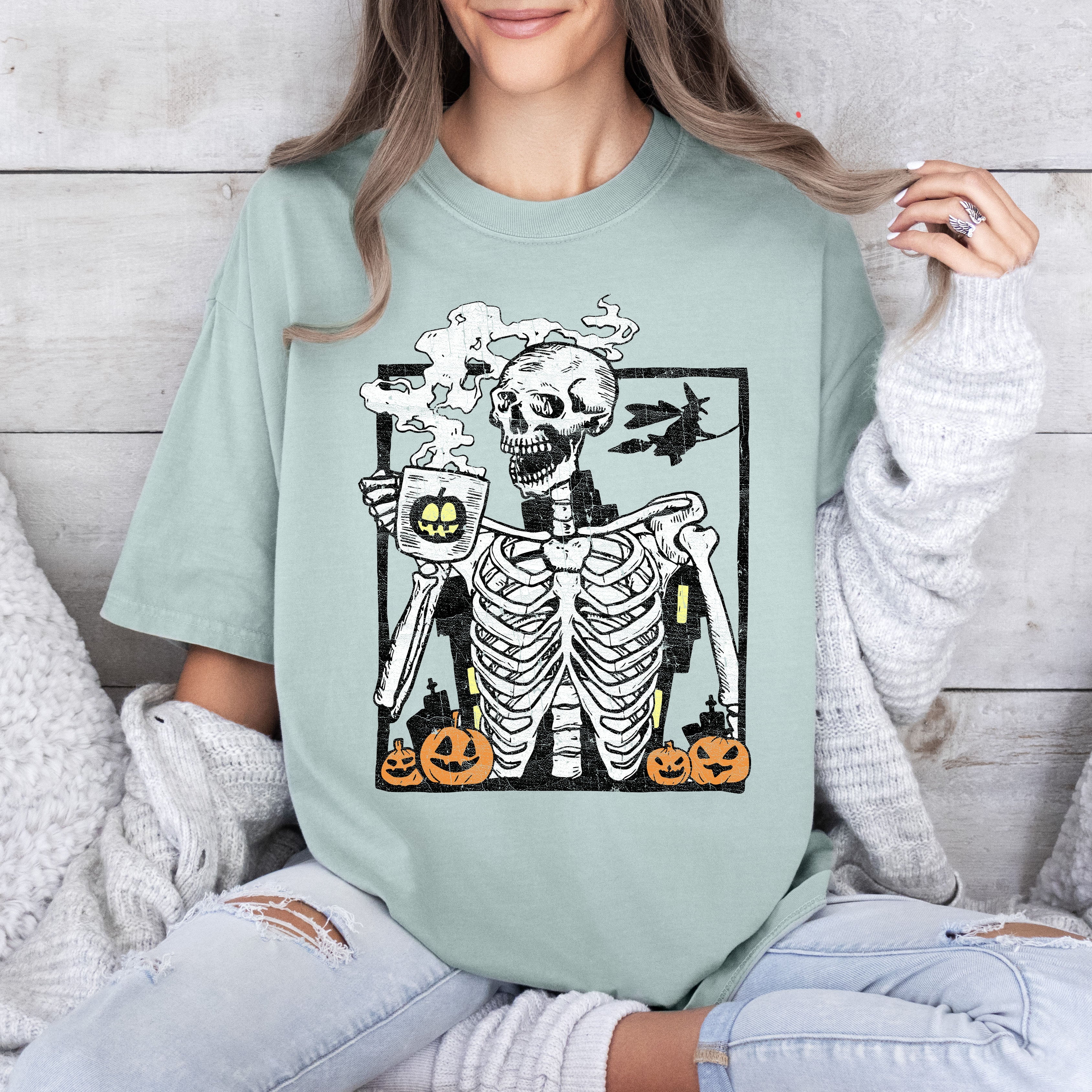 Skeleton Coffee Mom Retro Aesthetic Vintage Vibes Edition Bold Comfort Colors Tee