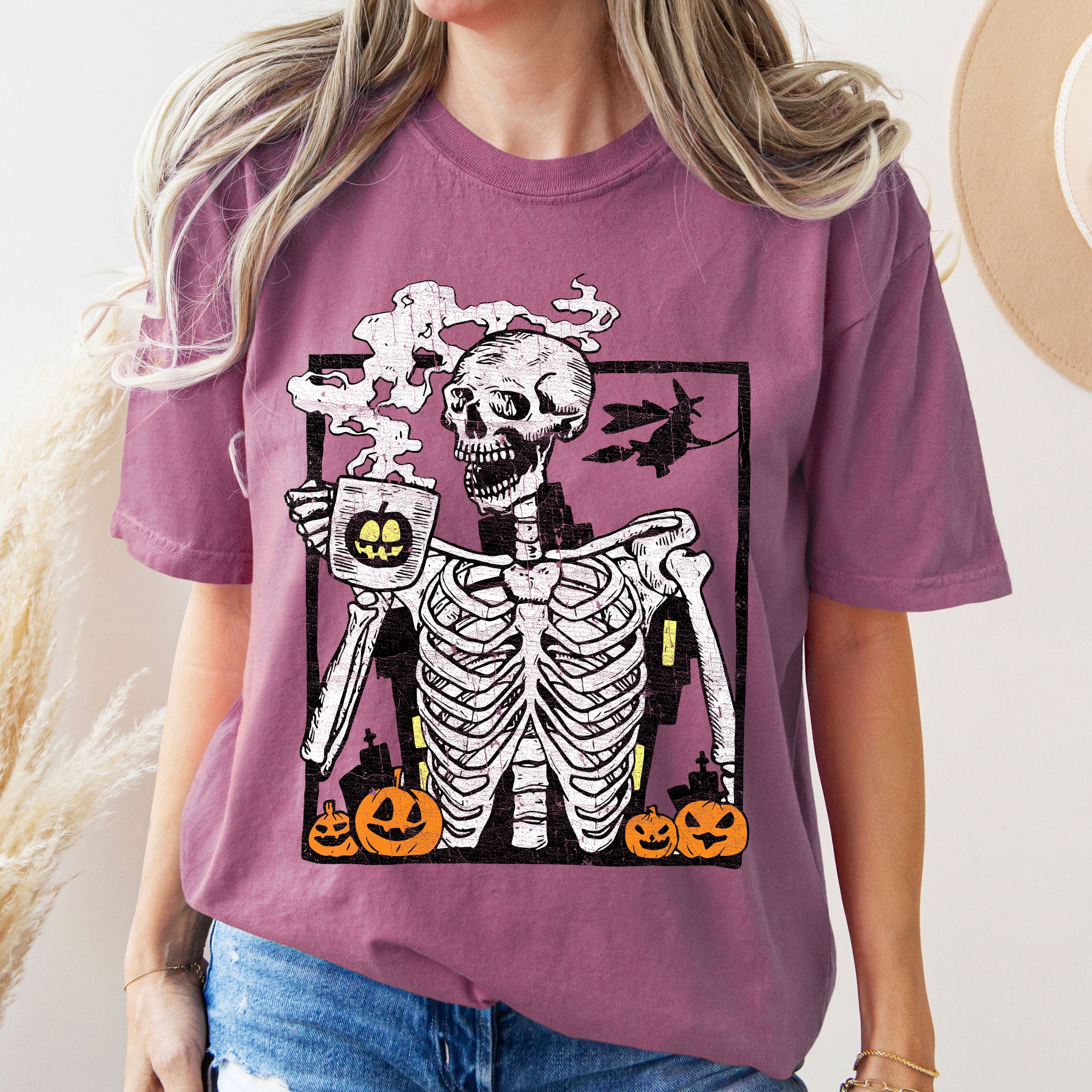Skeleton Coffee Mom Retro Aesthetic Vintage Vibes Edition Bold Comfort Colors Tee