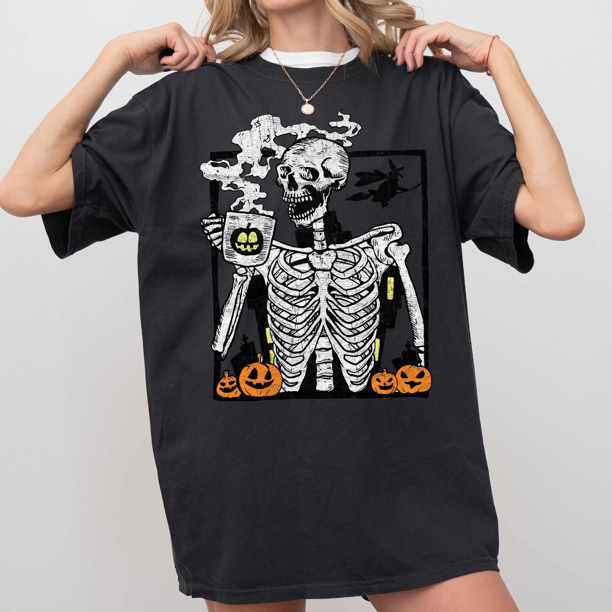 Skeleton Coffee Mom Retro Aesthetic Vintage Vibes Edition Bold Comfort Colors Tee