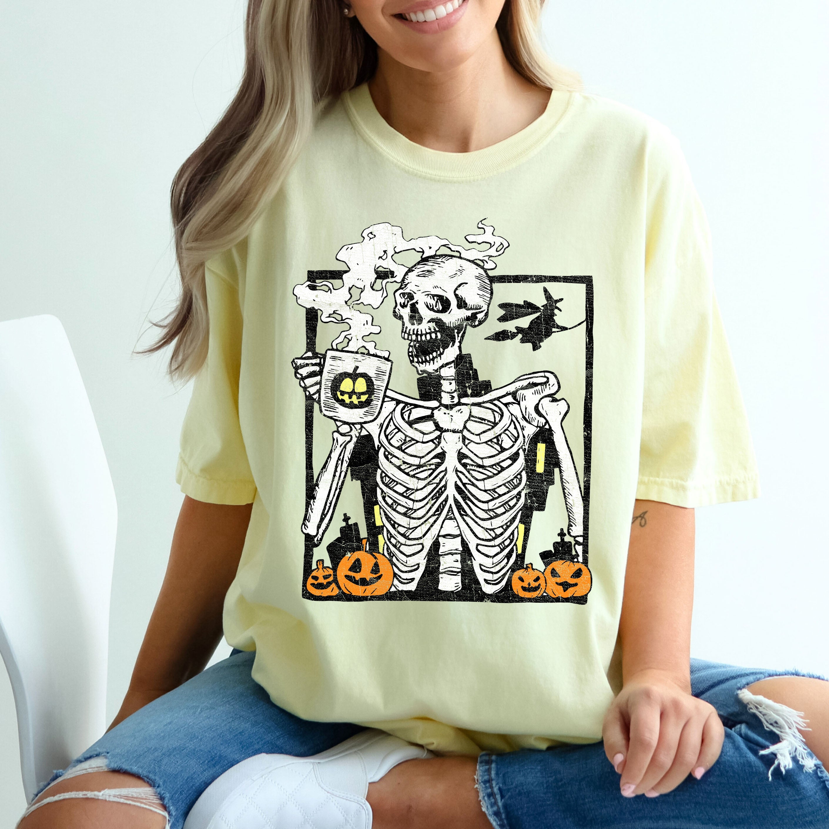 Skeleton Coffee Mom Retro Aesthetic Vintage Vibes Edition Bold Comfort Colors Tee
