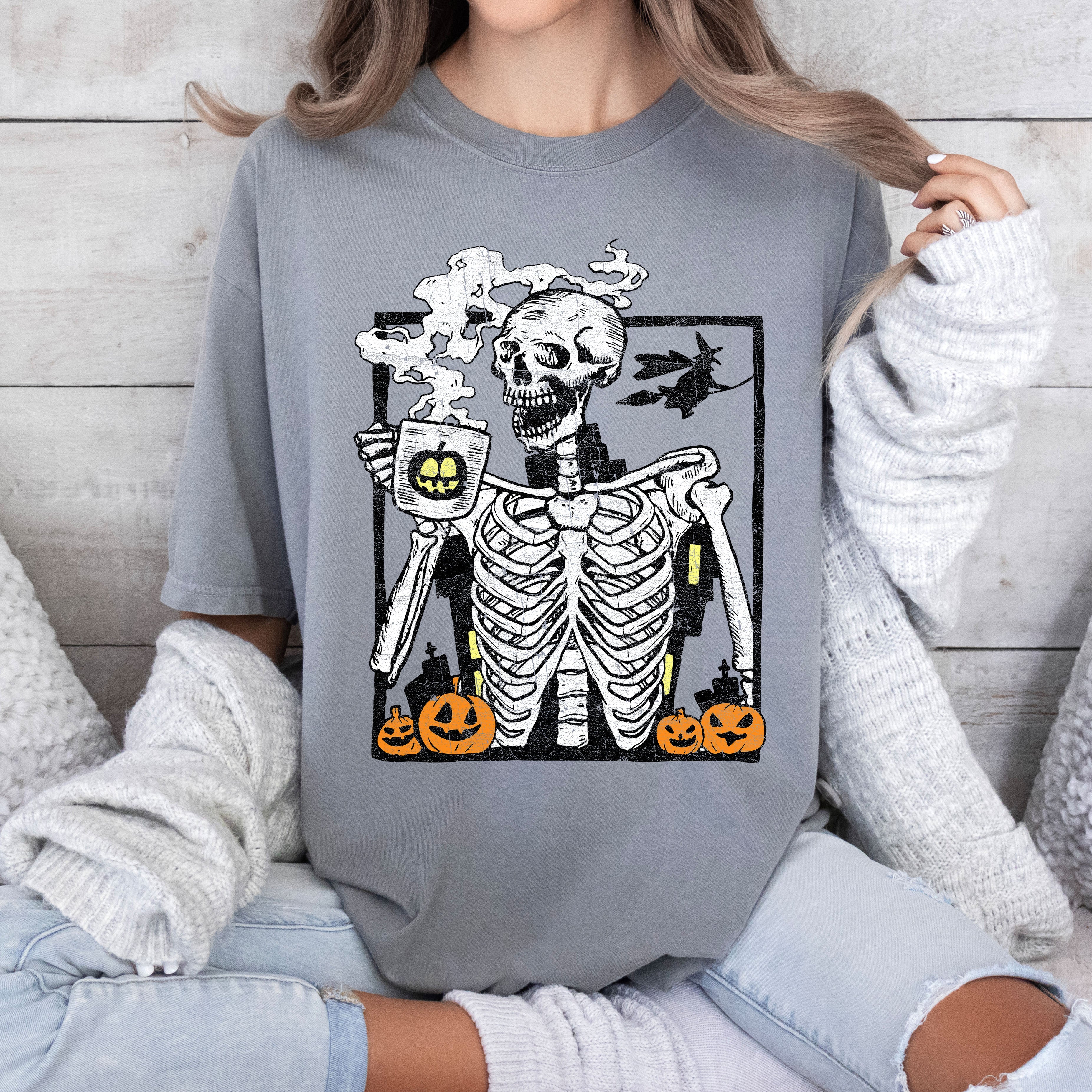 Skeleton Coffee Mom Retro Aesthetic Vintage Vibes Edition Bold Comfort Colors Tee