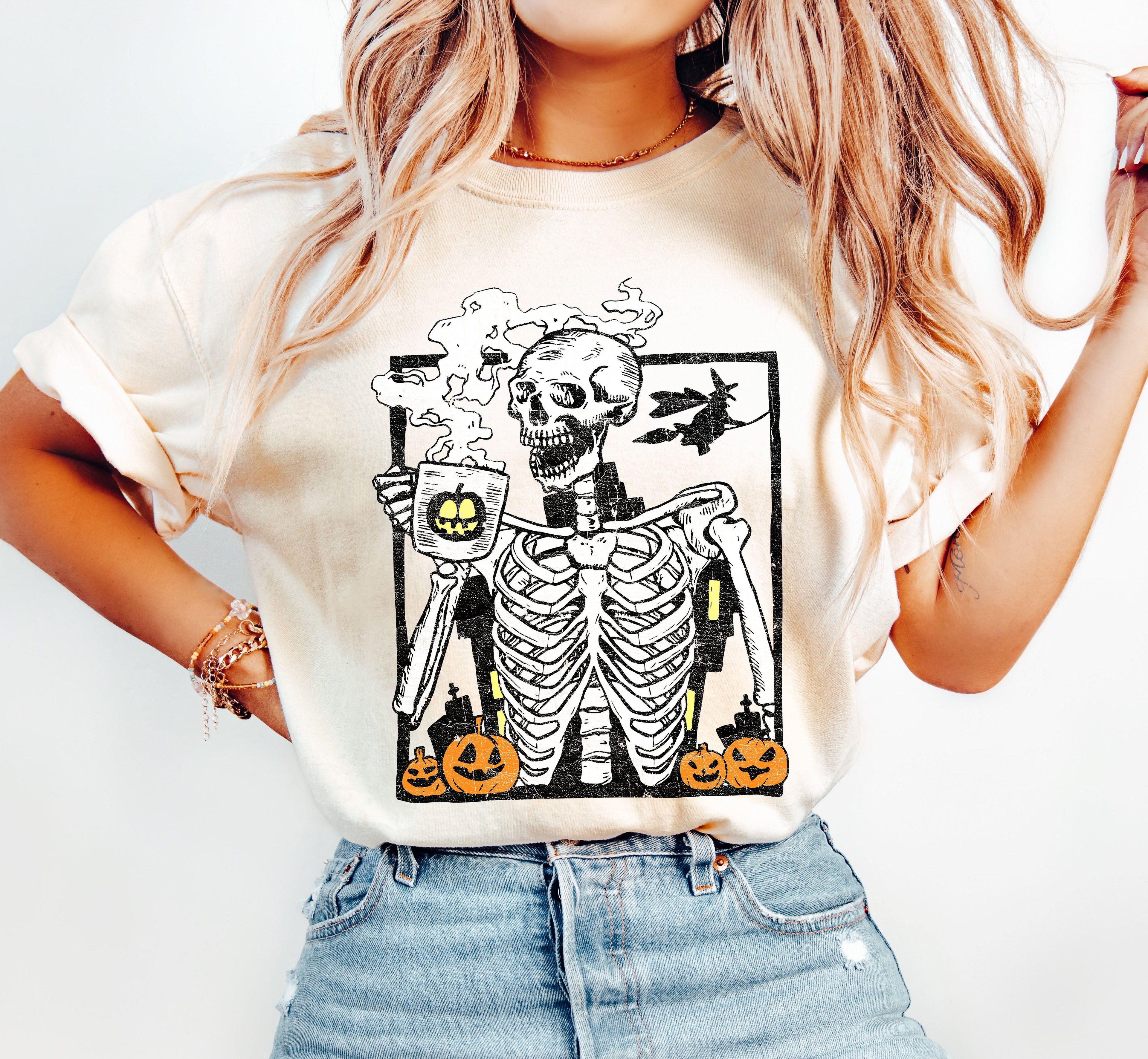 Skeleton Coffee Mom Retro Aesthetic Vintage Vibes Edition Bold Comfort Colors Tee
