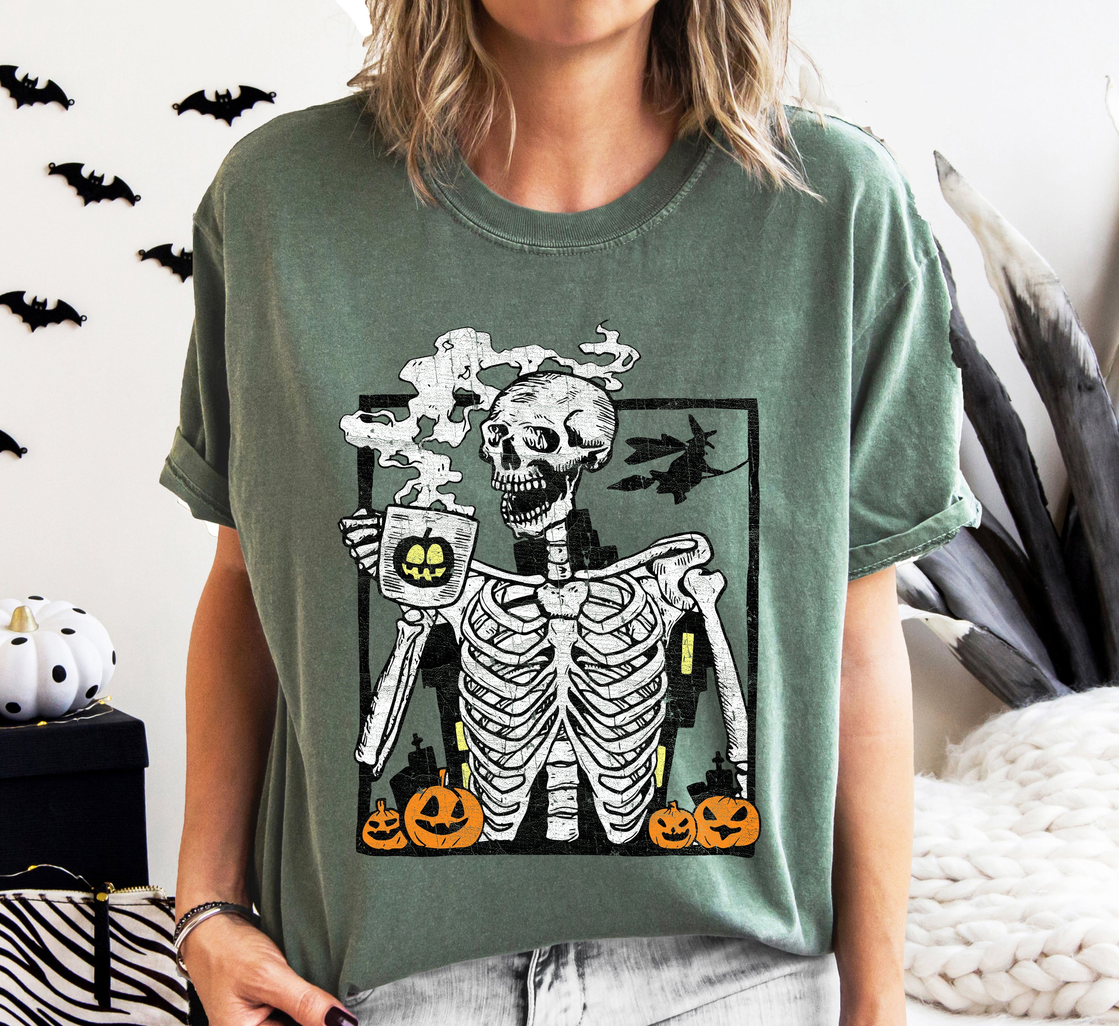 Skeleton Coffee Mom Retro Aesthetic Vintage Vibes Edition Bold Comfort Colors Tee