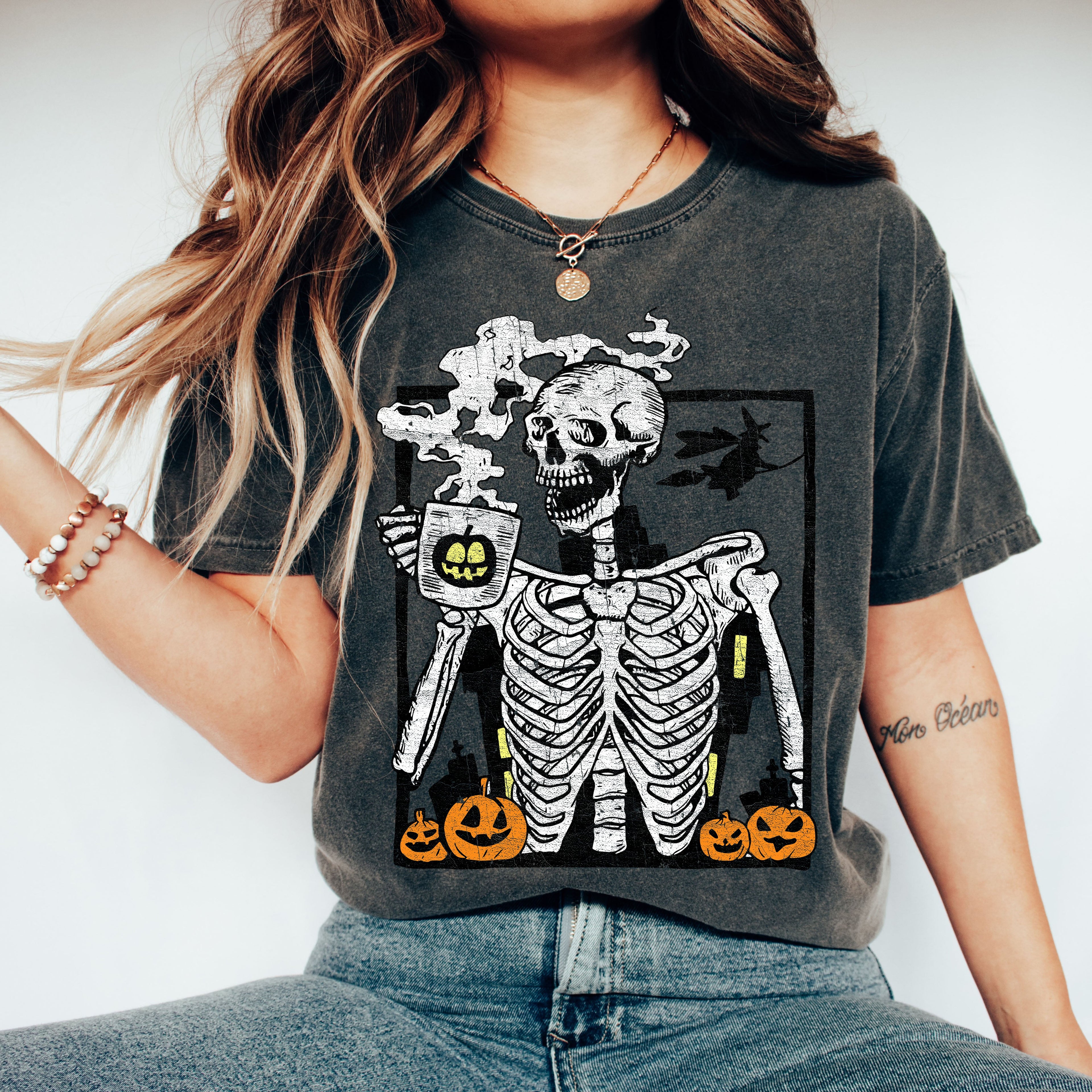 Skeleton Coffee Mom Retro Aesthetic Vintage Vibes Edition Bold Comfort Colors Tee