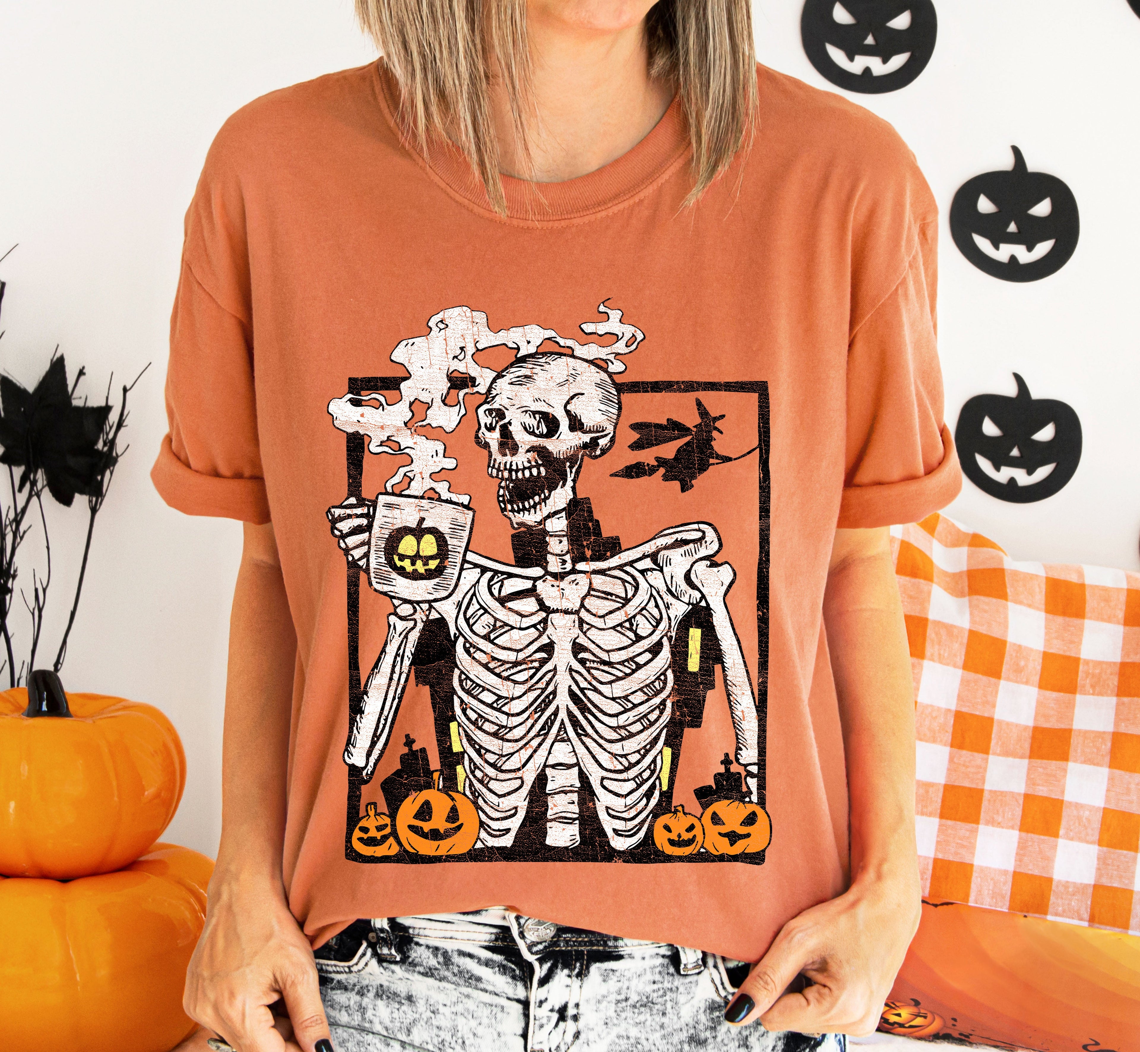 Skeleton Coffee Mom Retro Aesthetic Vintage Vibes Edition Bold Comfort Colors Tee